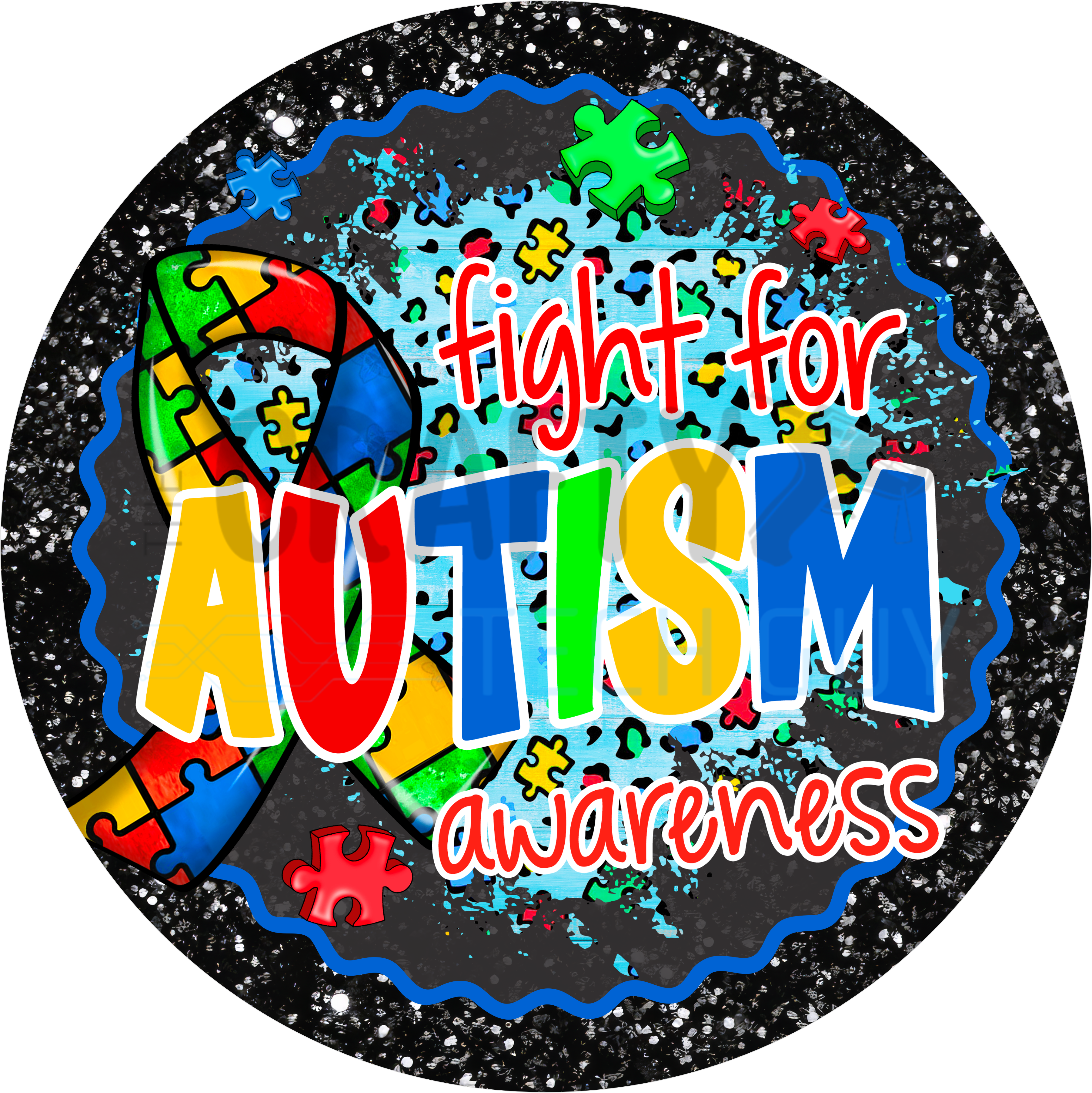 Autism Awareness Wreath Sign – Fight for Autism Round Door Decor with Puzzle Ribbon