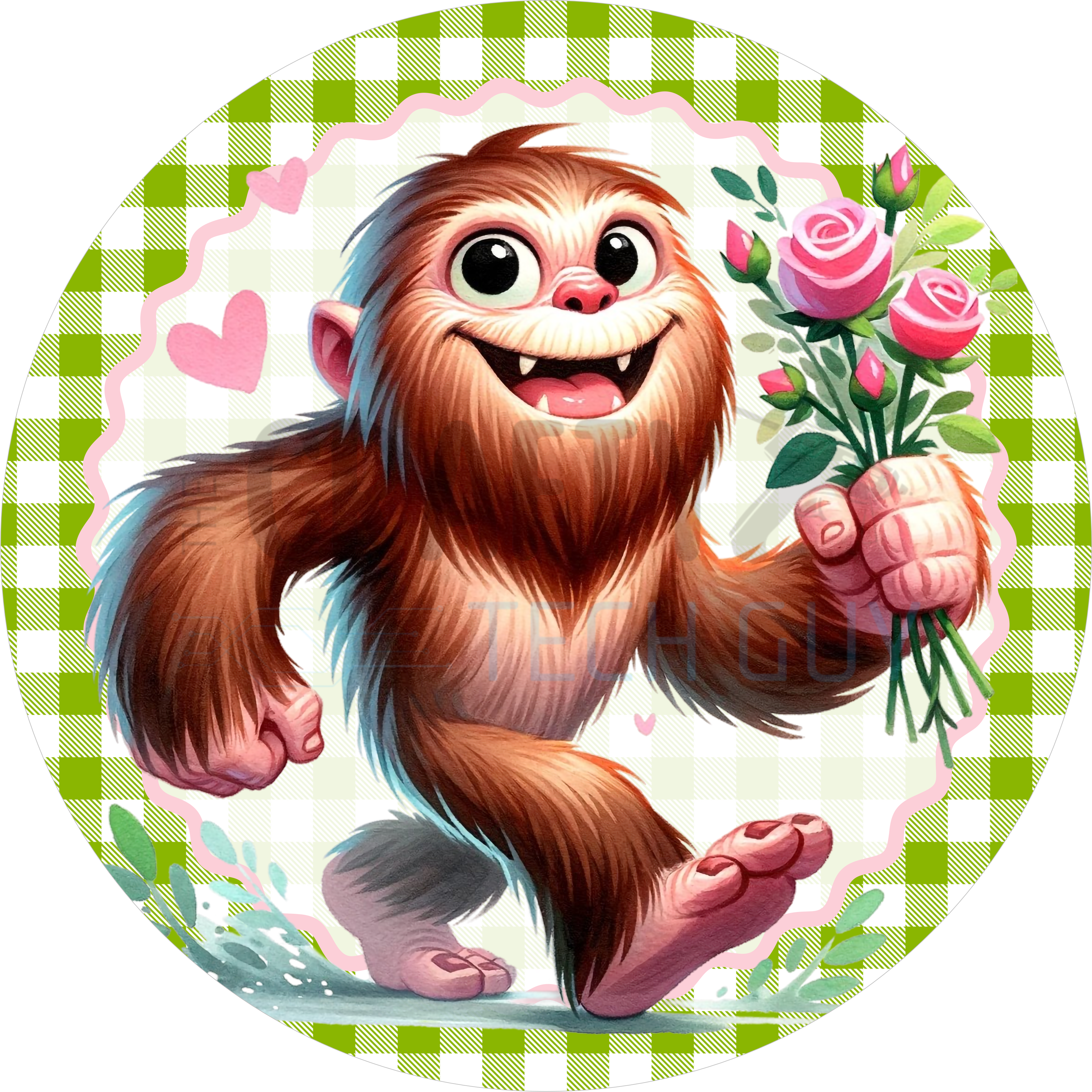 Valentine Bigfoot Wreath Sign – Cute Sasquatch with Roses