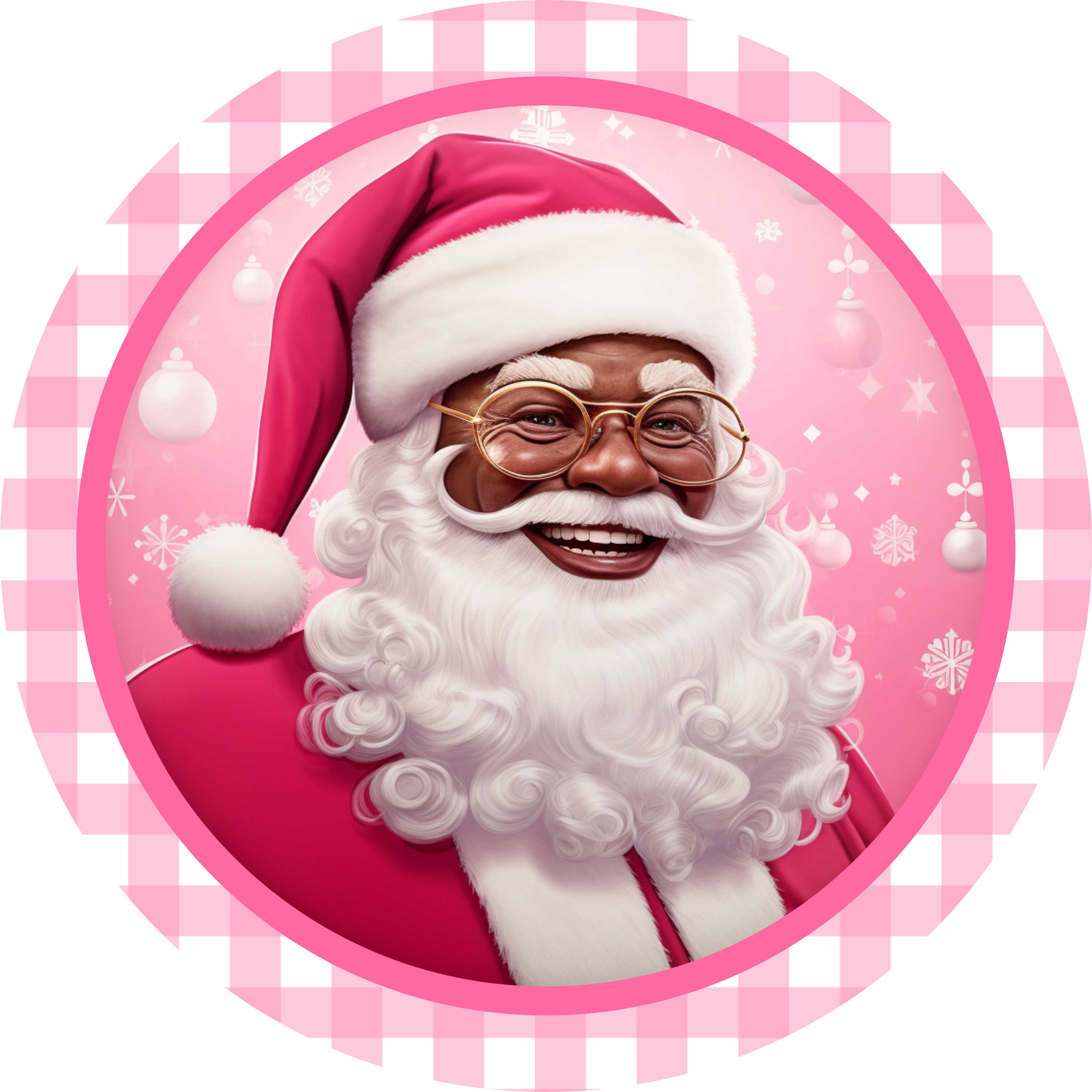 Pink Gingham Santa Design | Modern Black Santa Christmas Art | Joyful Holiday Décor with Trendy Pink Aesthetic