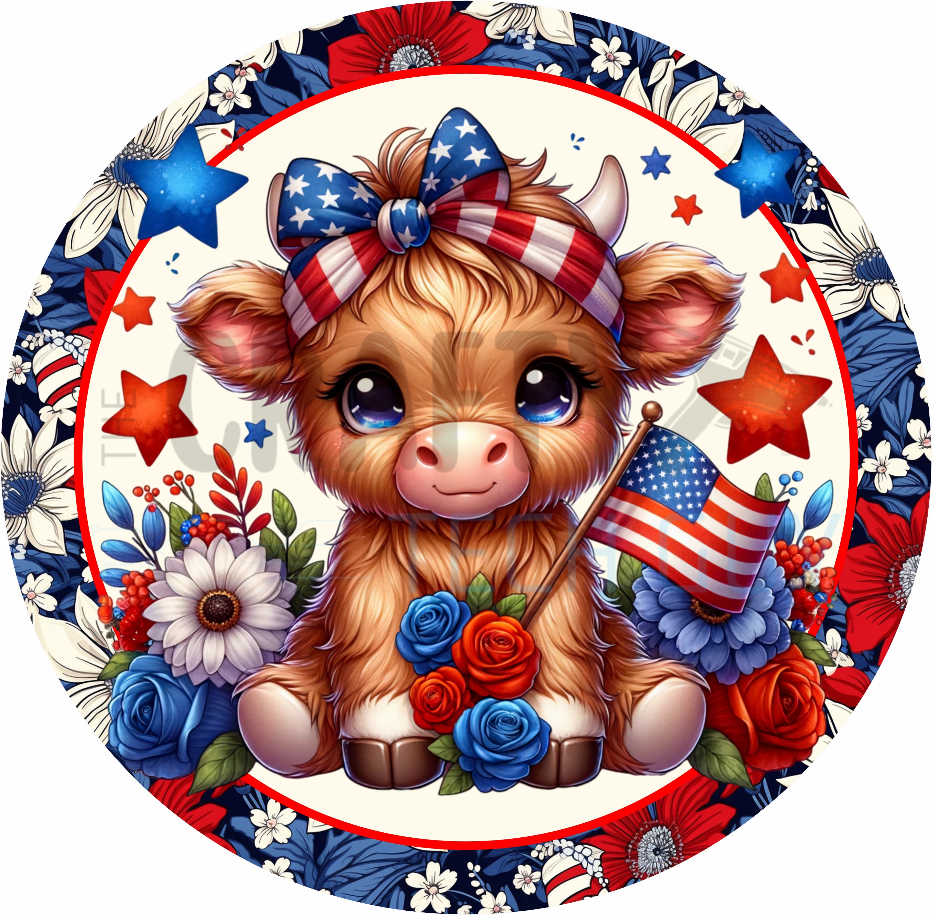 Patriotic Cow Fourth of July Americana Round Sign