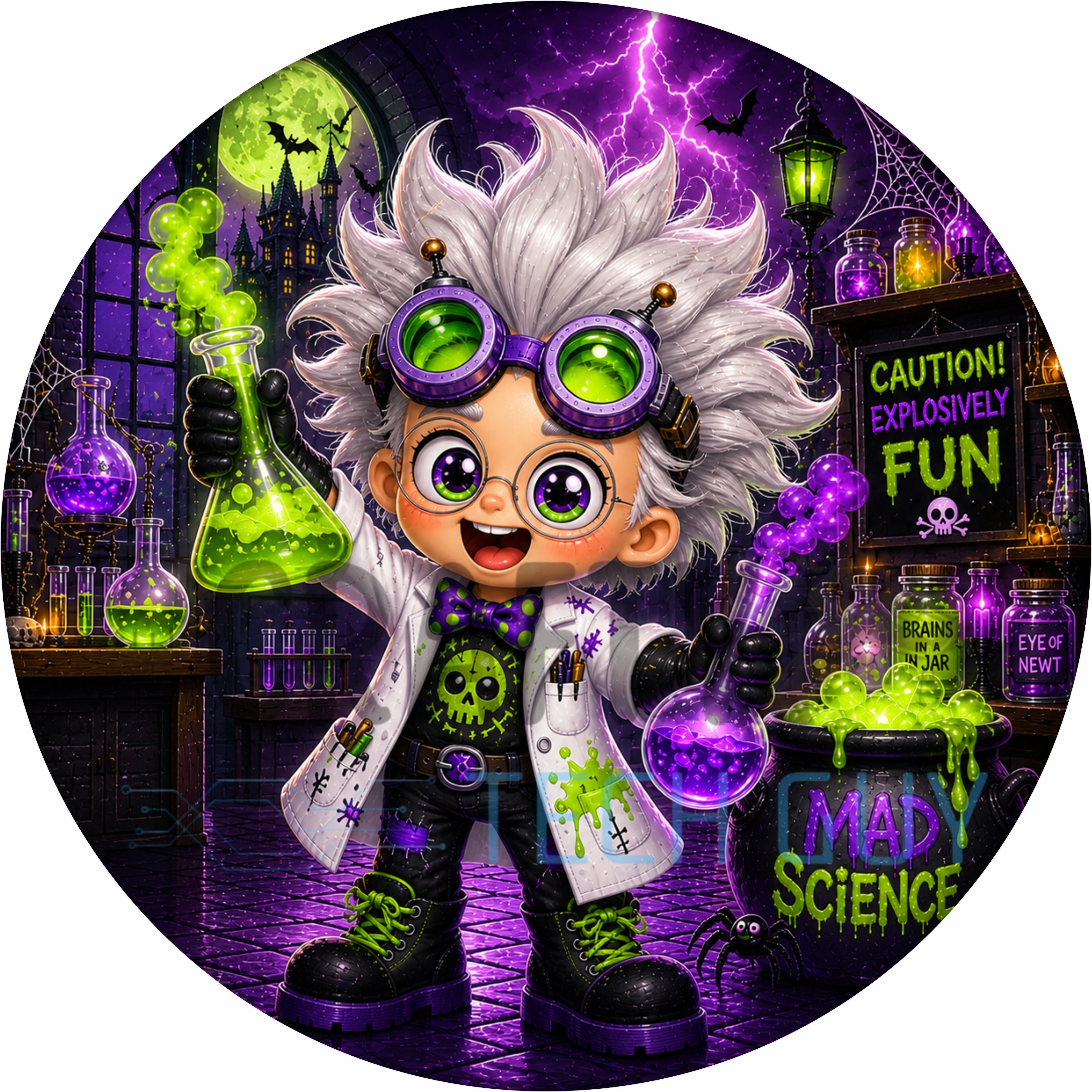 Mad Science Halloween Boy Scientist Round Wreath Sign