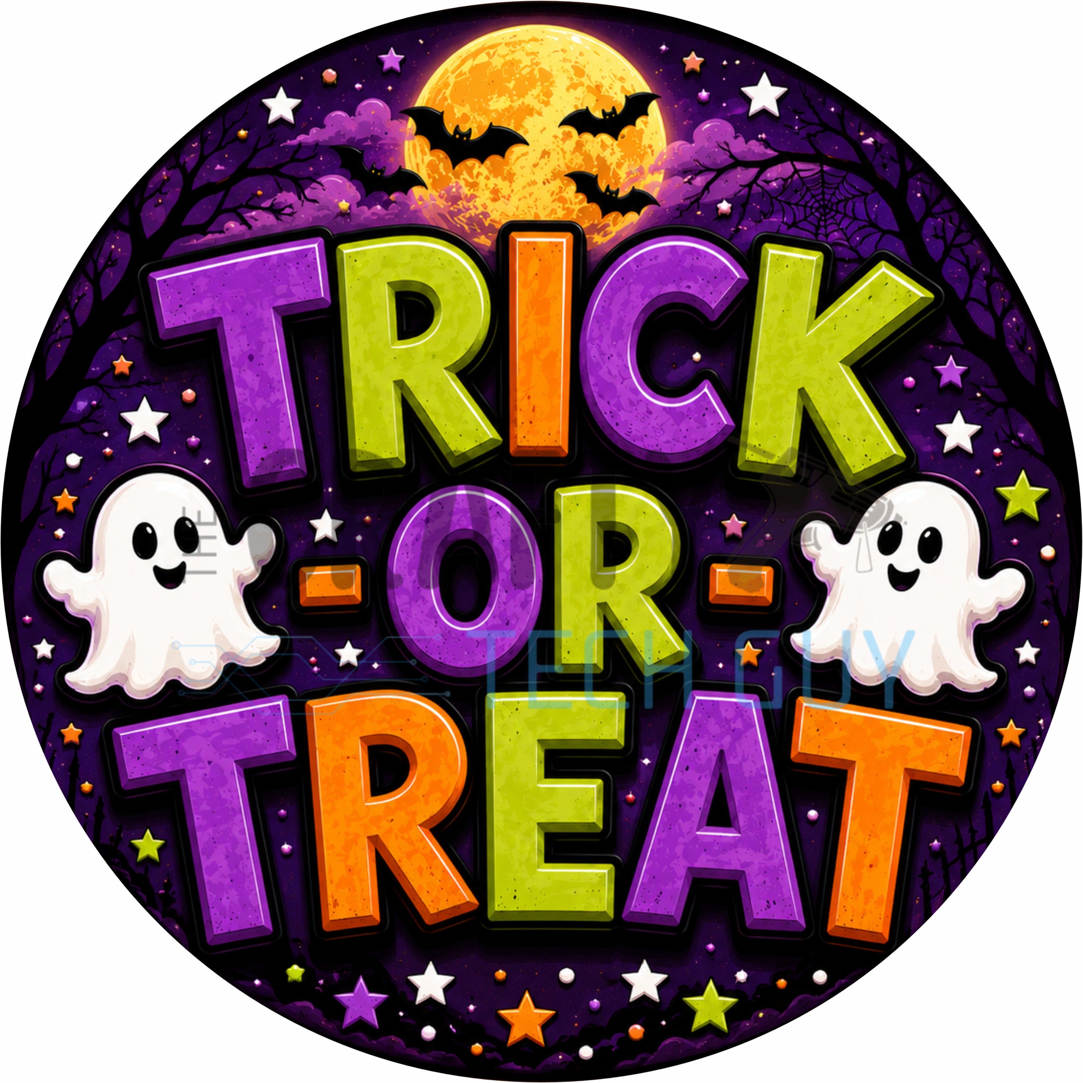Trick or Treat Halloween Typography Round Wreath Sign