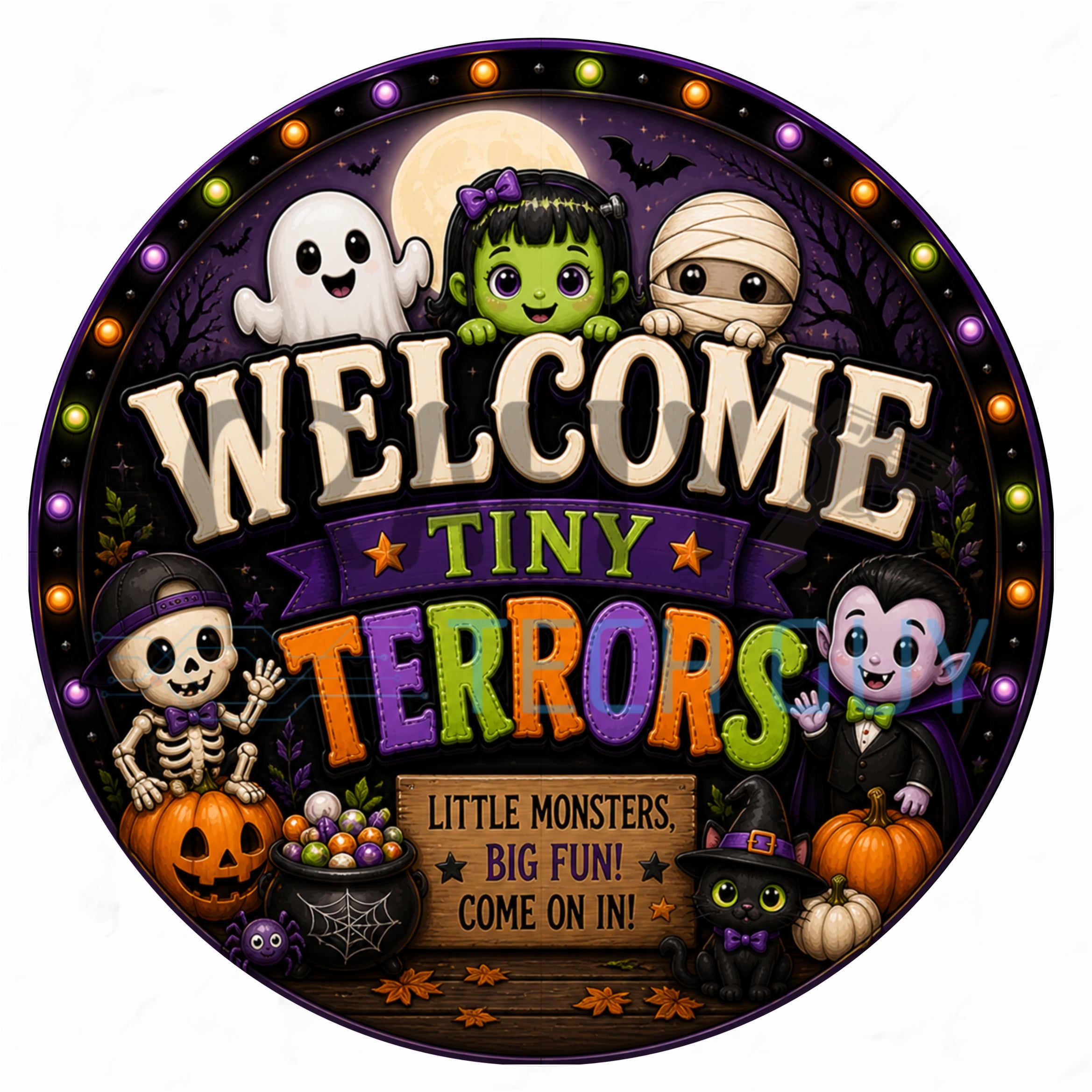 Letrero fantasma de cuadros vichy rosas con piruleta y lazos: una bonita decoración de pared para Halloween.