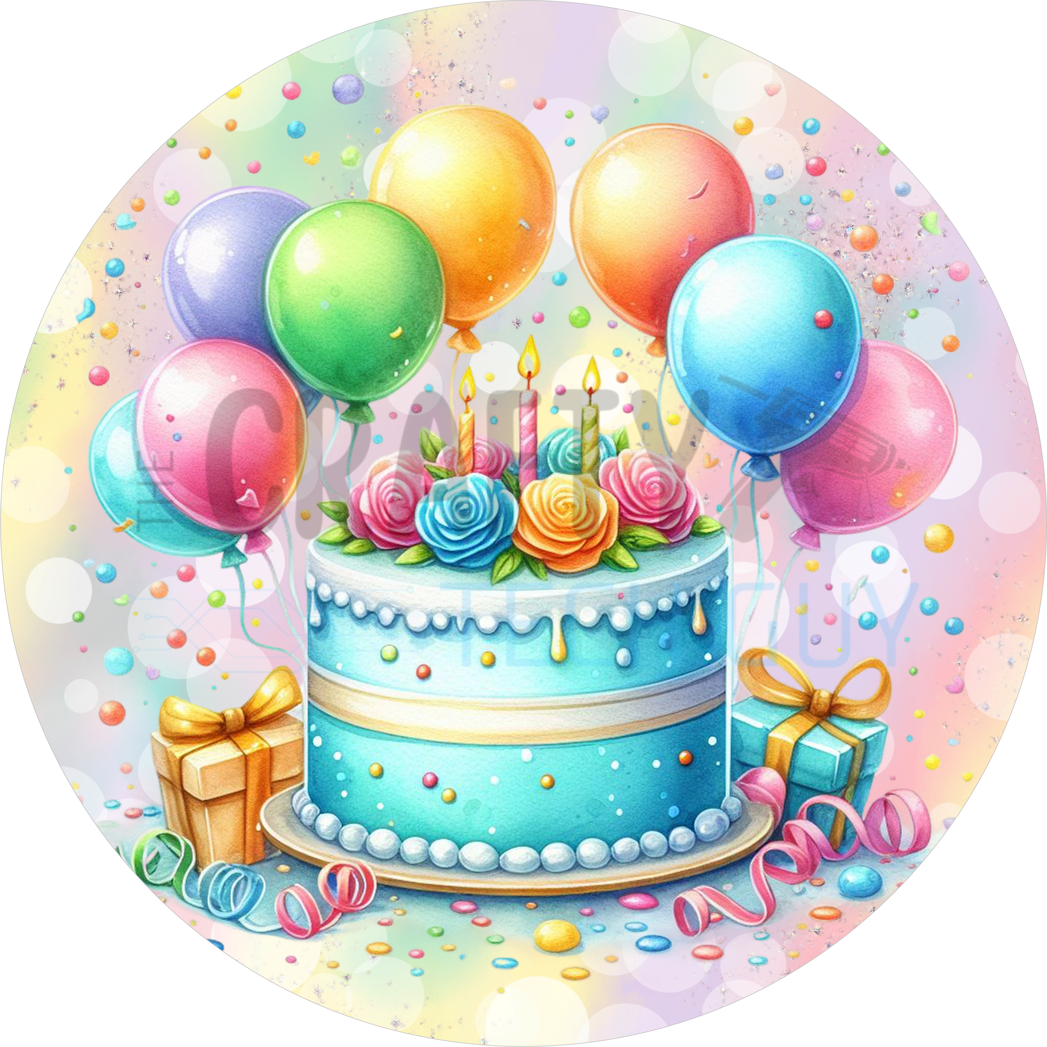 Birthday Cake Wreath Sign – Colorful Balloons & Gift Birthday Door Decor for Celebrations