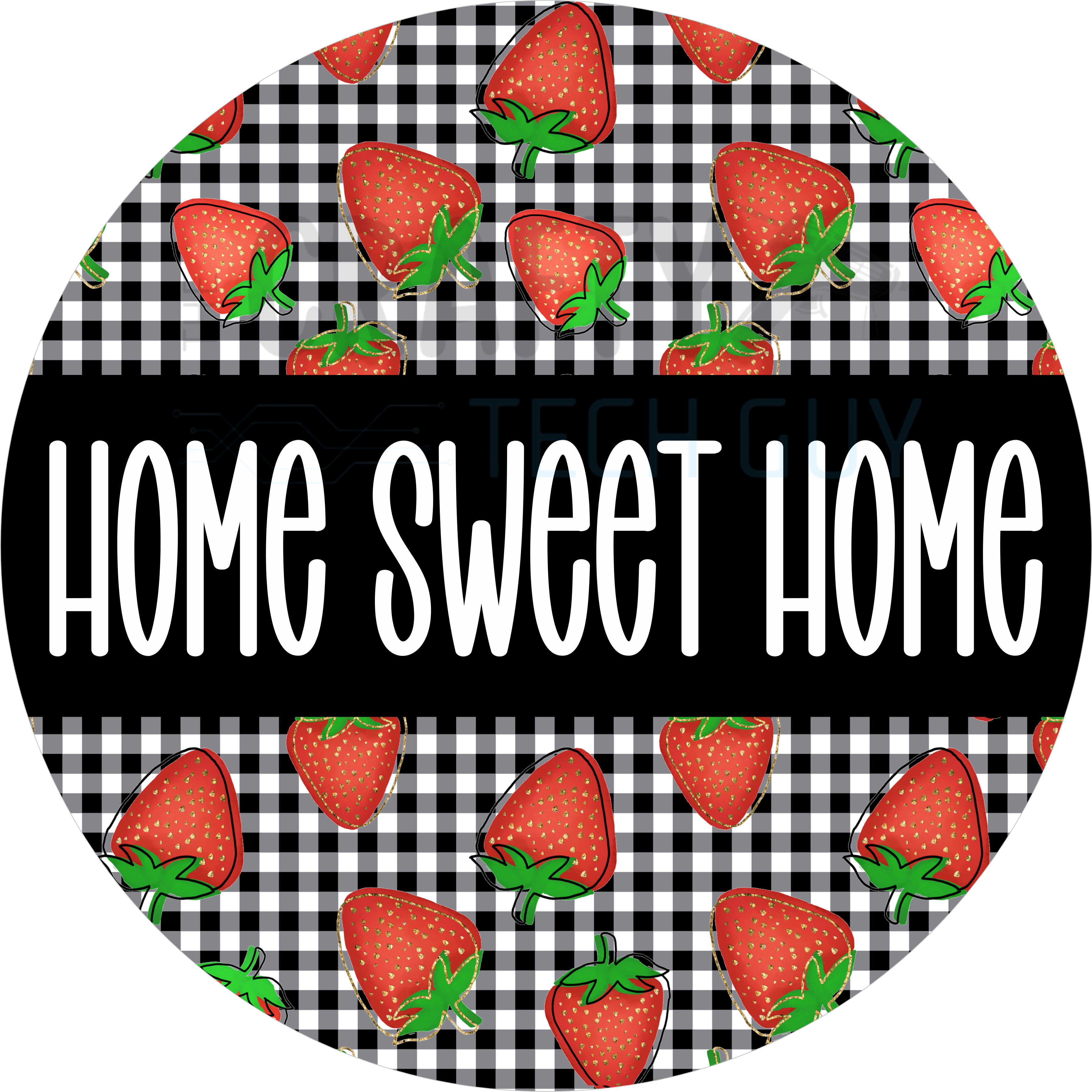 Home Sweet Home Strawberry Wreath Sign – Black Gingham Decor