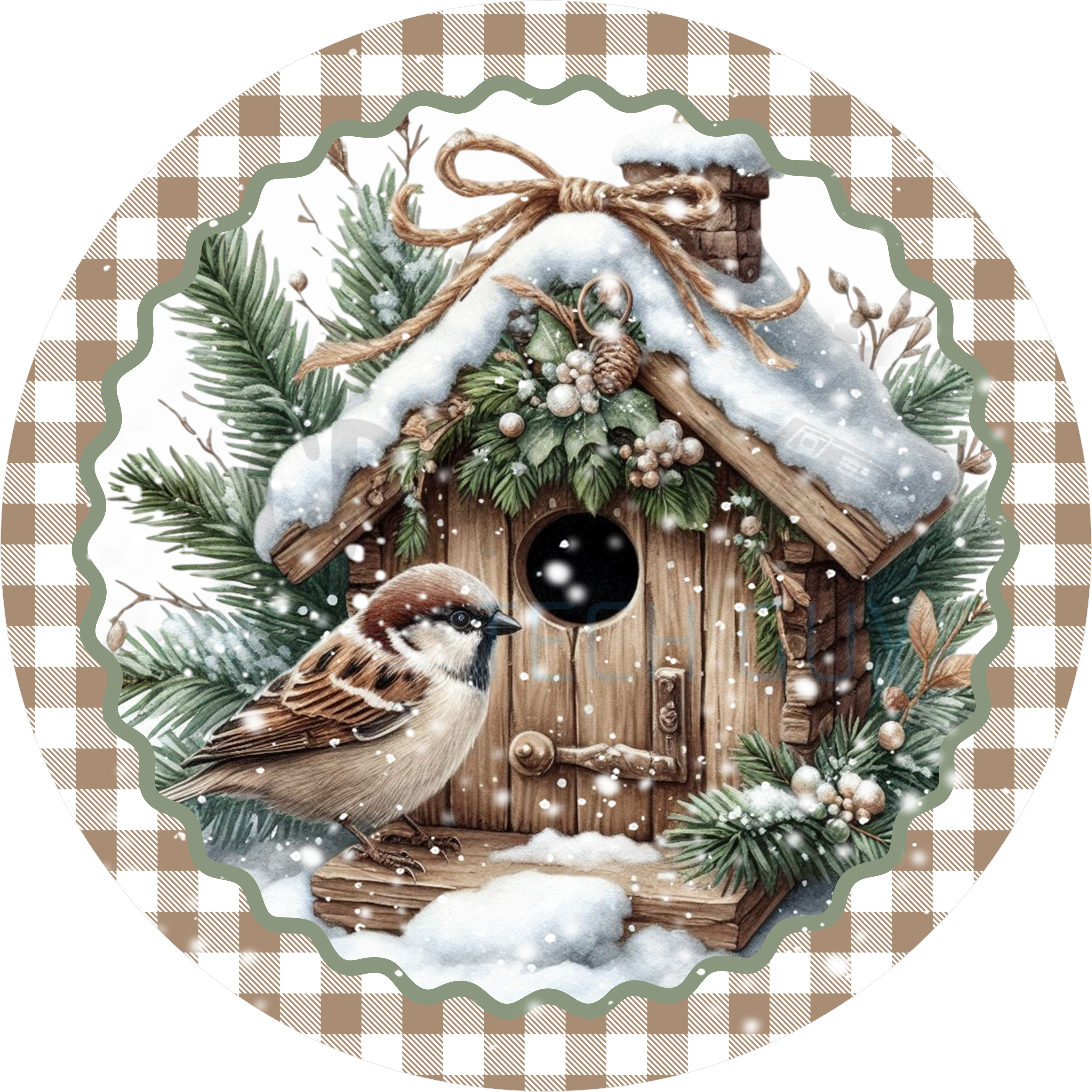 Winter Birdhouse Woodland Sparrow Farmhouse Sign