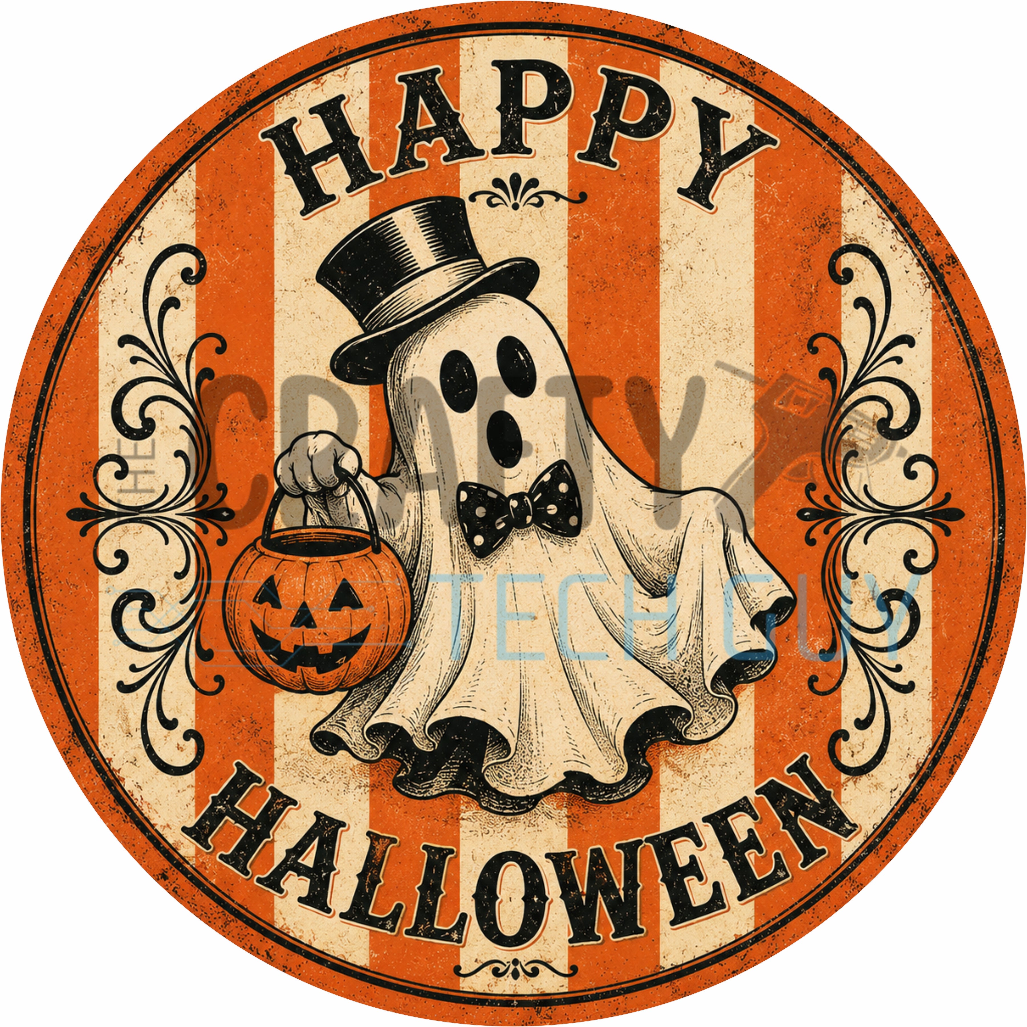 Happy Halloween Vintage Ghost Round Wreath Sign
