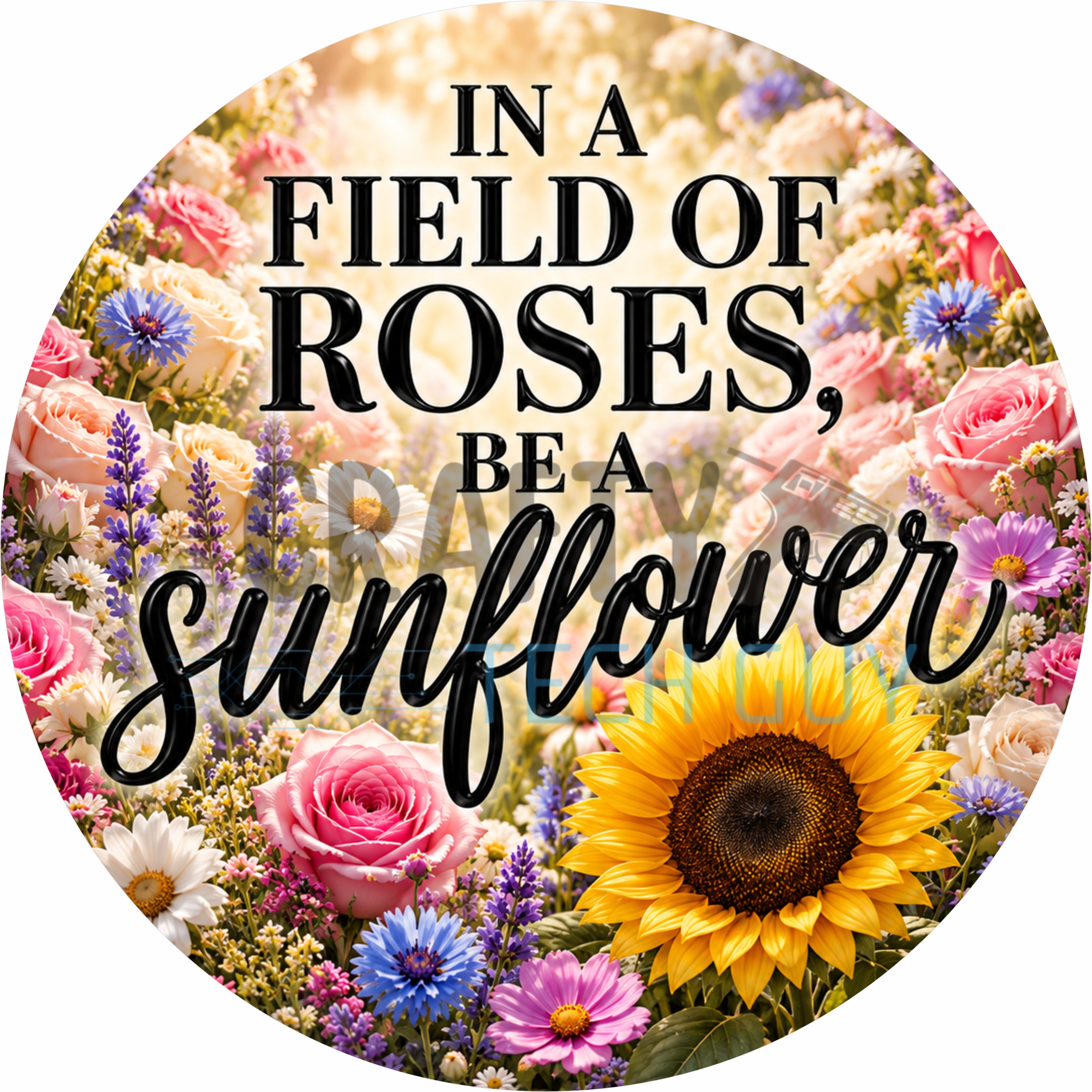 In a Field of Roses, Be a Sunflower Round Wreath Sign