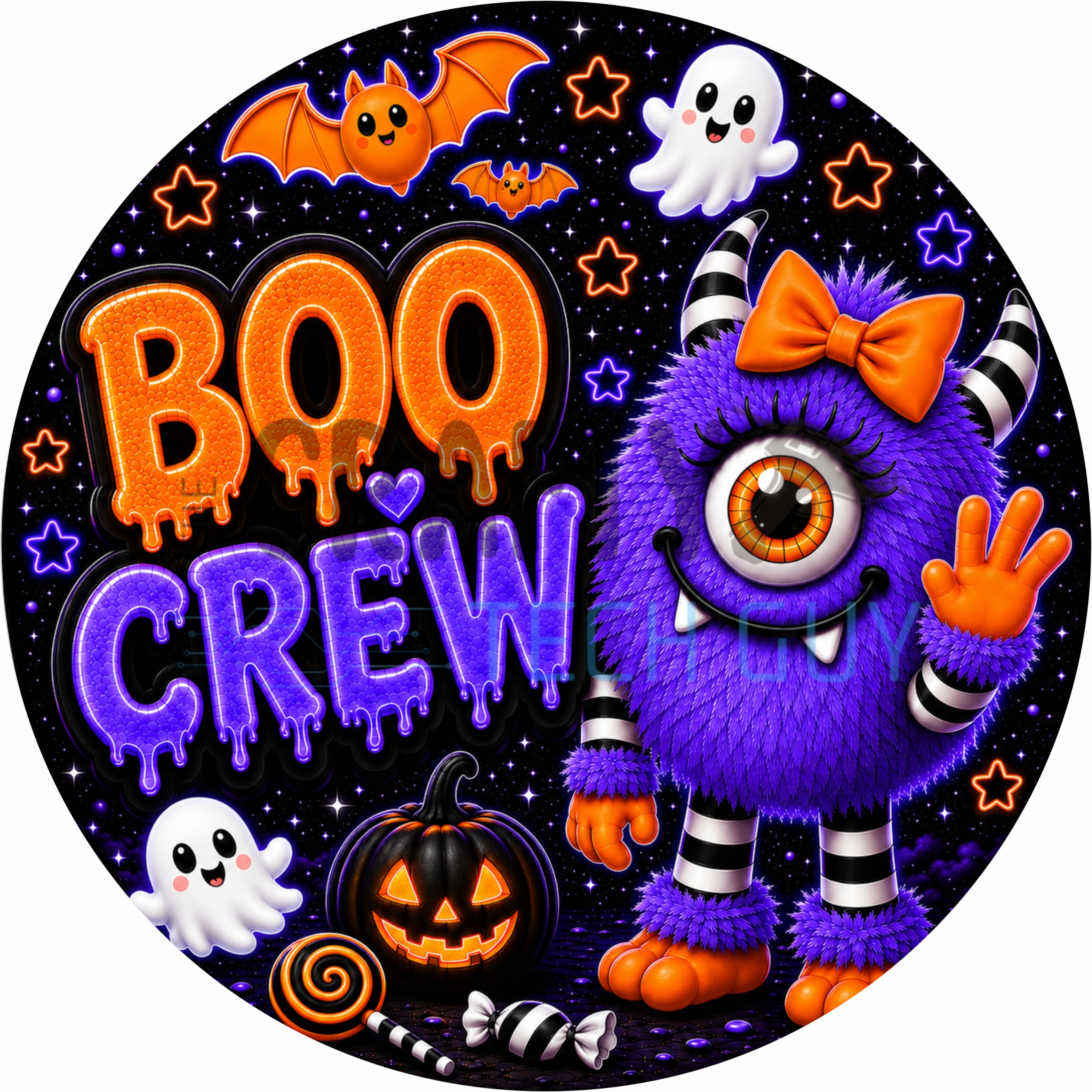 Boo Crew Monster Round Wreath Sign