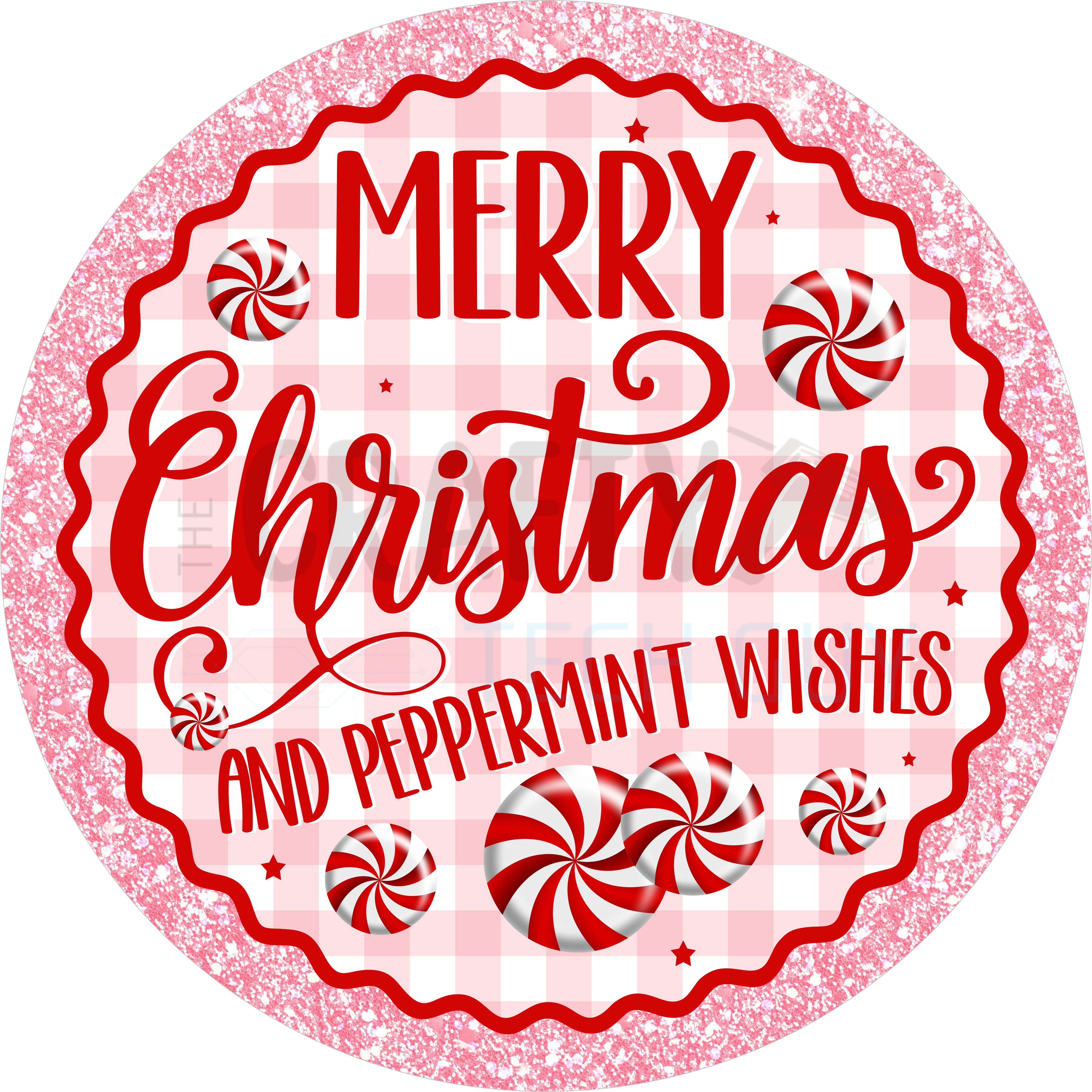 Merry Christmas Peppermint Wishes Design | Red and Pink Candy Cane Holiday Art | Festive Christmas Décor with Glitter Accents