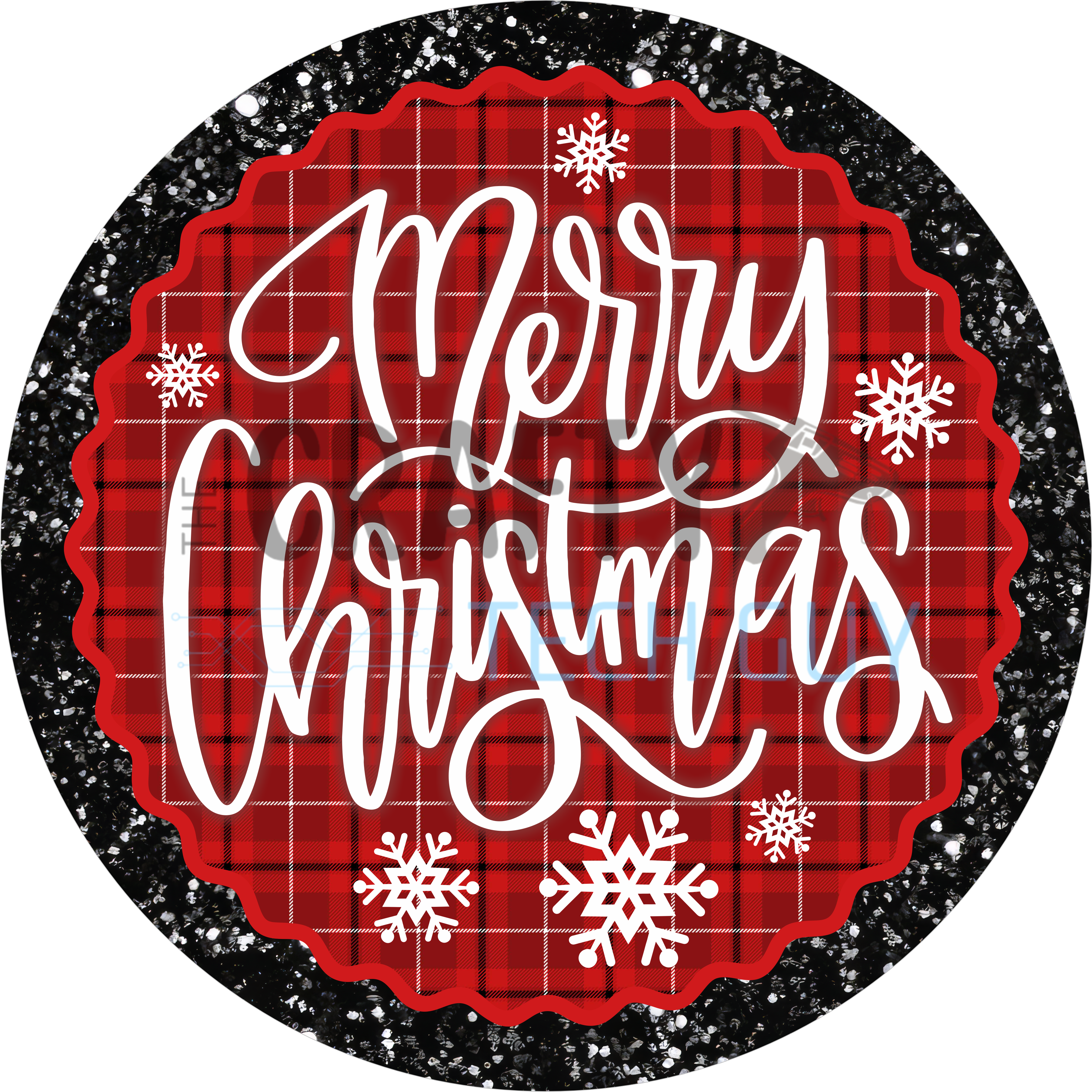 Merry Christmas Red Buffalo Plaid Sign with Snowflakes, Farmhouse Holiday Door Decor, Round Festive Christmas Wreath Accent, Glitter Black Edge
