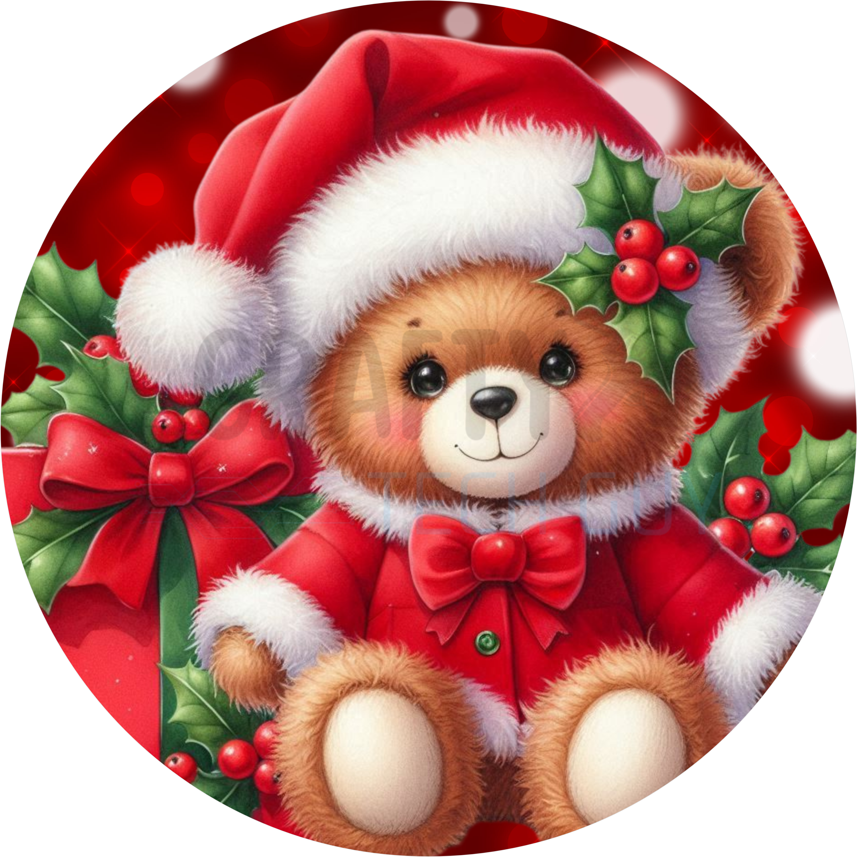 Christmas Teddy Bear Wreath Sign – Holly & Santa Suit Design