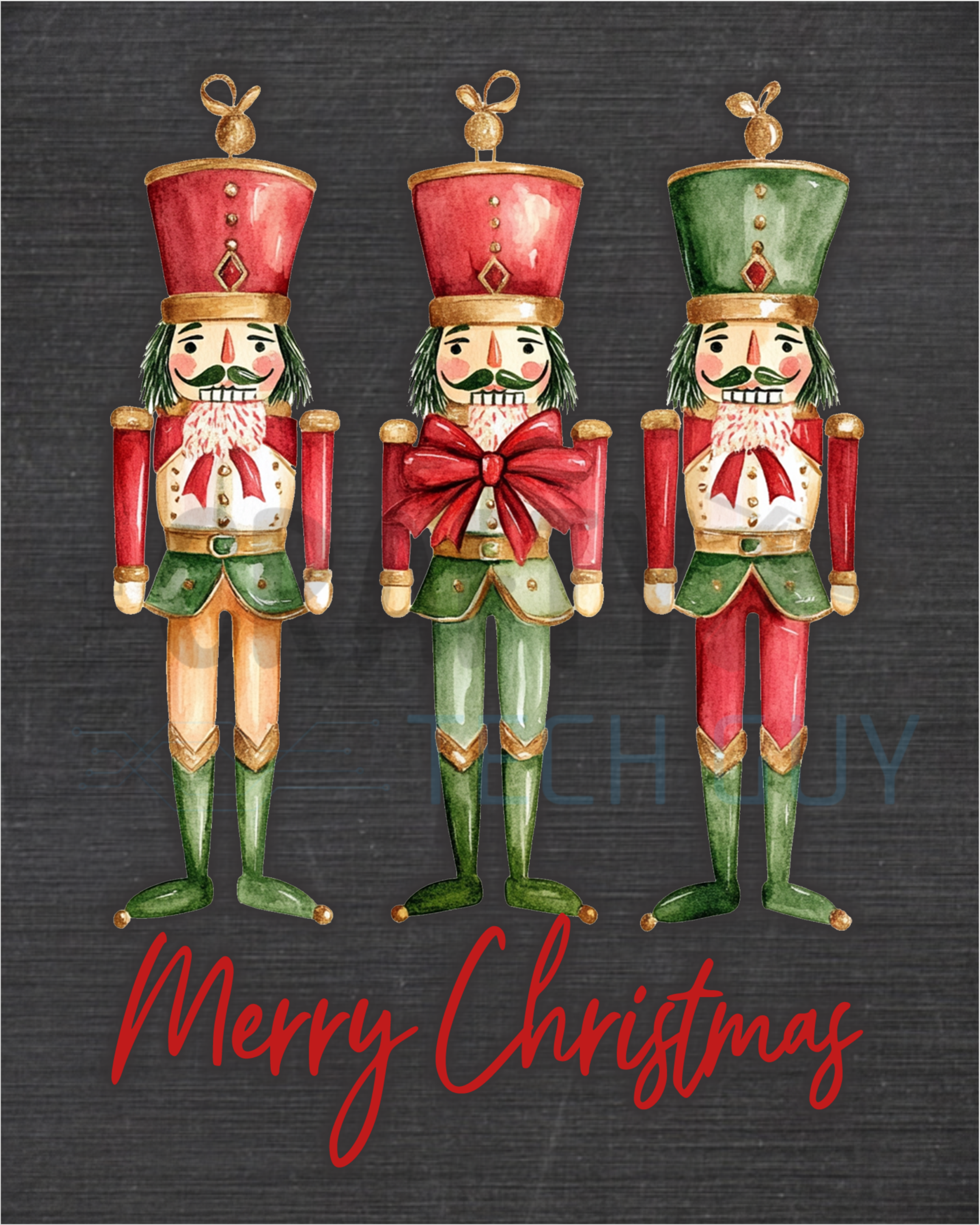 Vintage Watercolor Nutcracker Trio Christmas Sign – Red and Green Holiday Decor with Merry Christmas Script