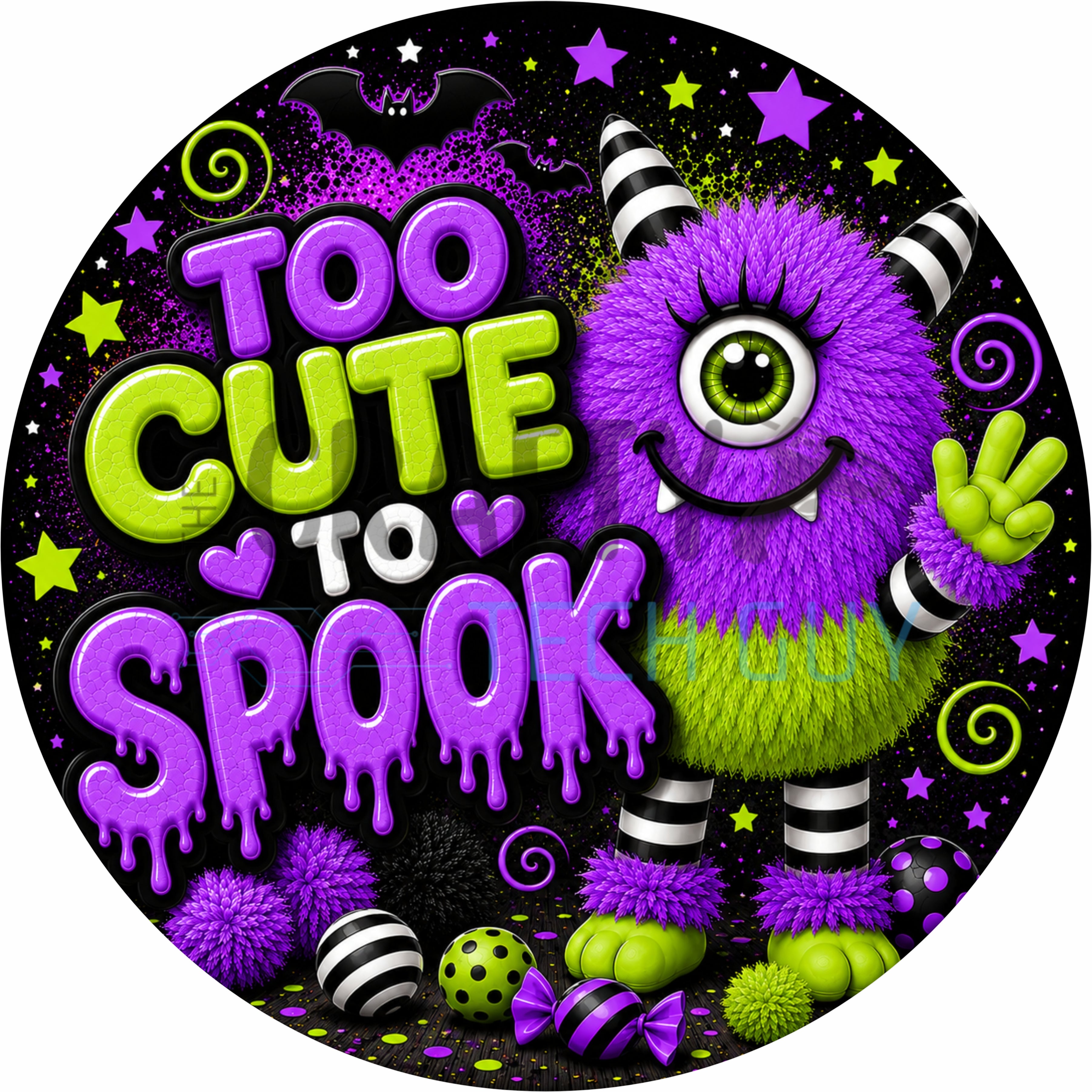 Too Cute To Spook Purple & Lime Monster Round Wreath Sign