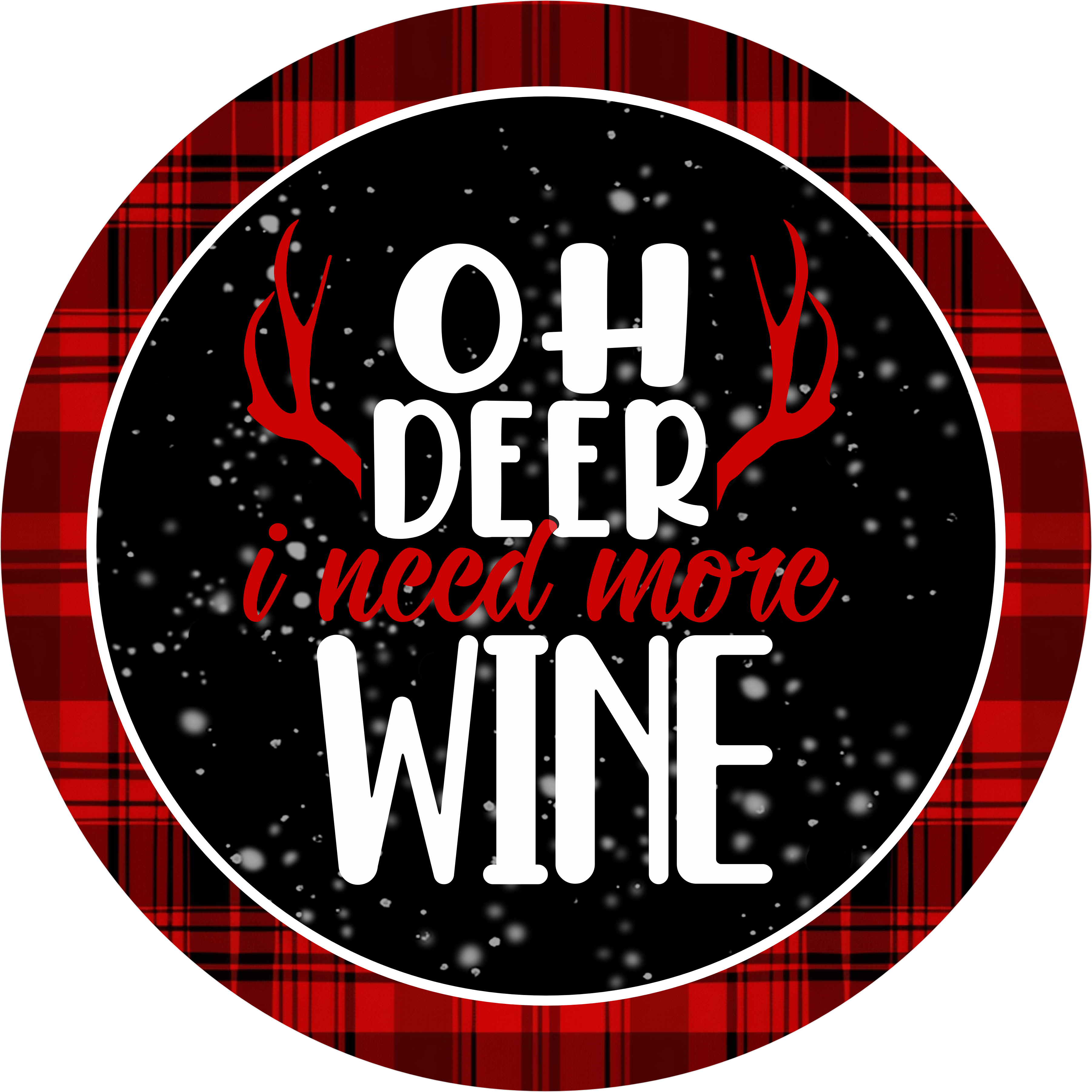 Funny Christmas Wine Sign, Oh Deer I Need More Wine Holiday Decor, Red Plaid and Snowflake Winter Wreath Accent for Wine Lovers, Christmas Kitchen or Bar Sign