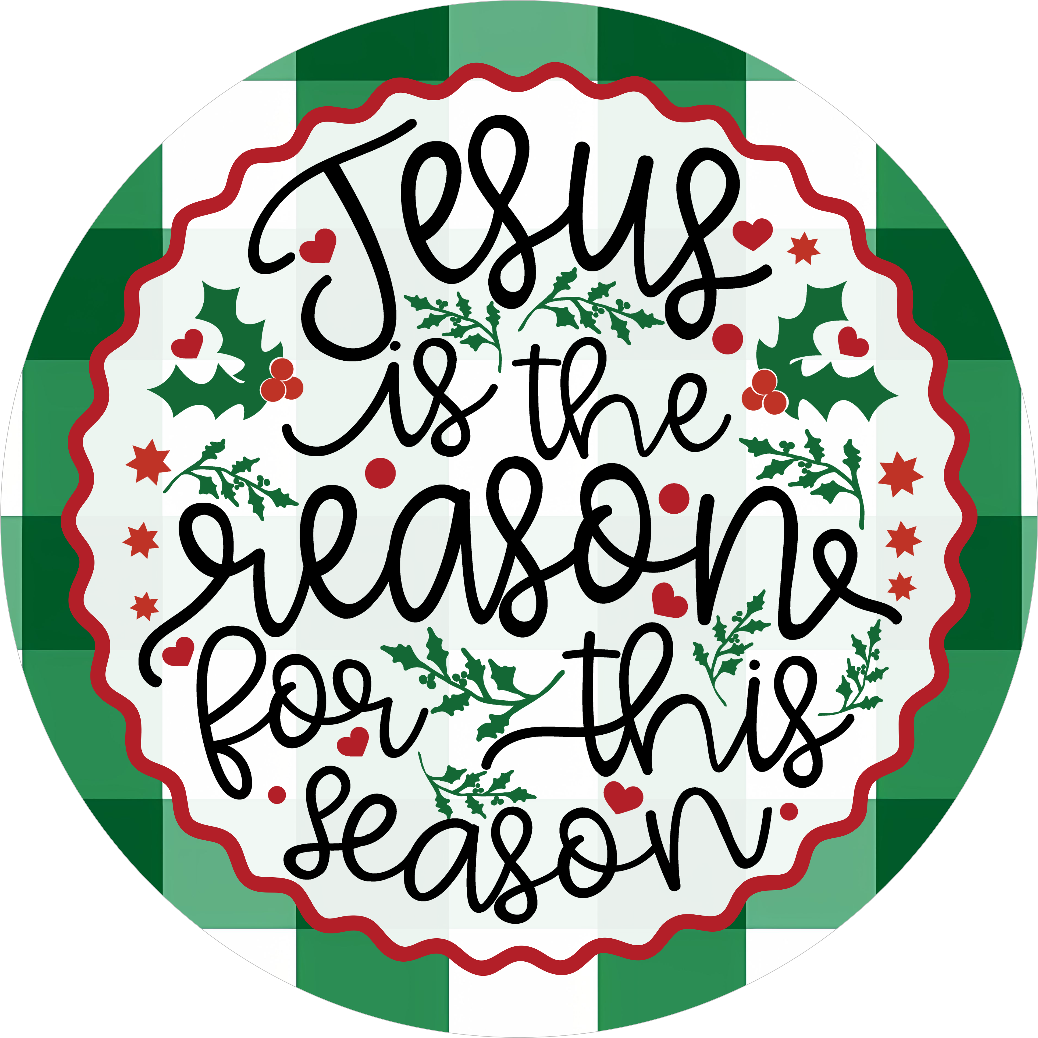 Jesus Is the Reason for the Season Sign, Christian Christmas Decor, Religious Holiday Wreath Sign, Farmhouse Christmas Sign, Faith-Based Winter Home Decoration, Green Buffalo Plaid Background, Inspirational Scripture Holiday Accent