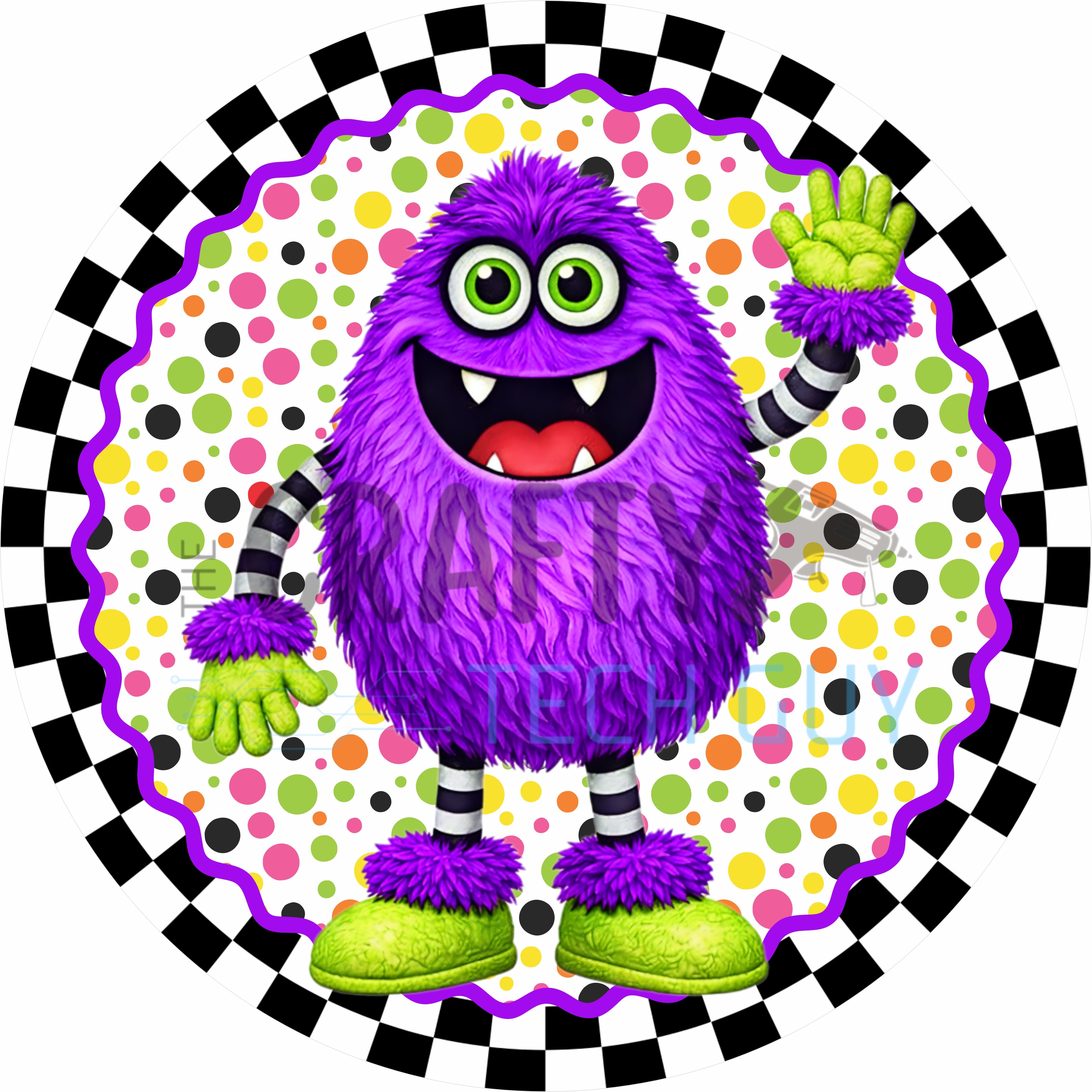 Cute Purple Monster Character Halloween Round Wreath Sign