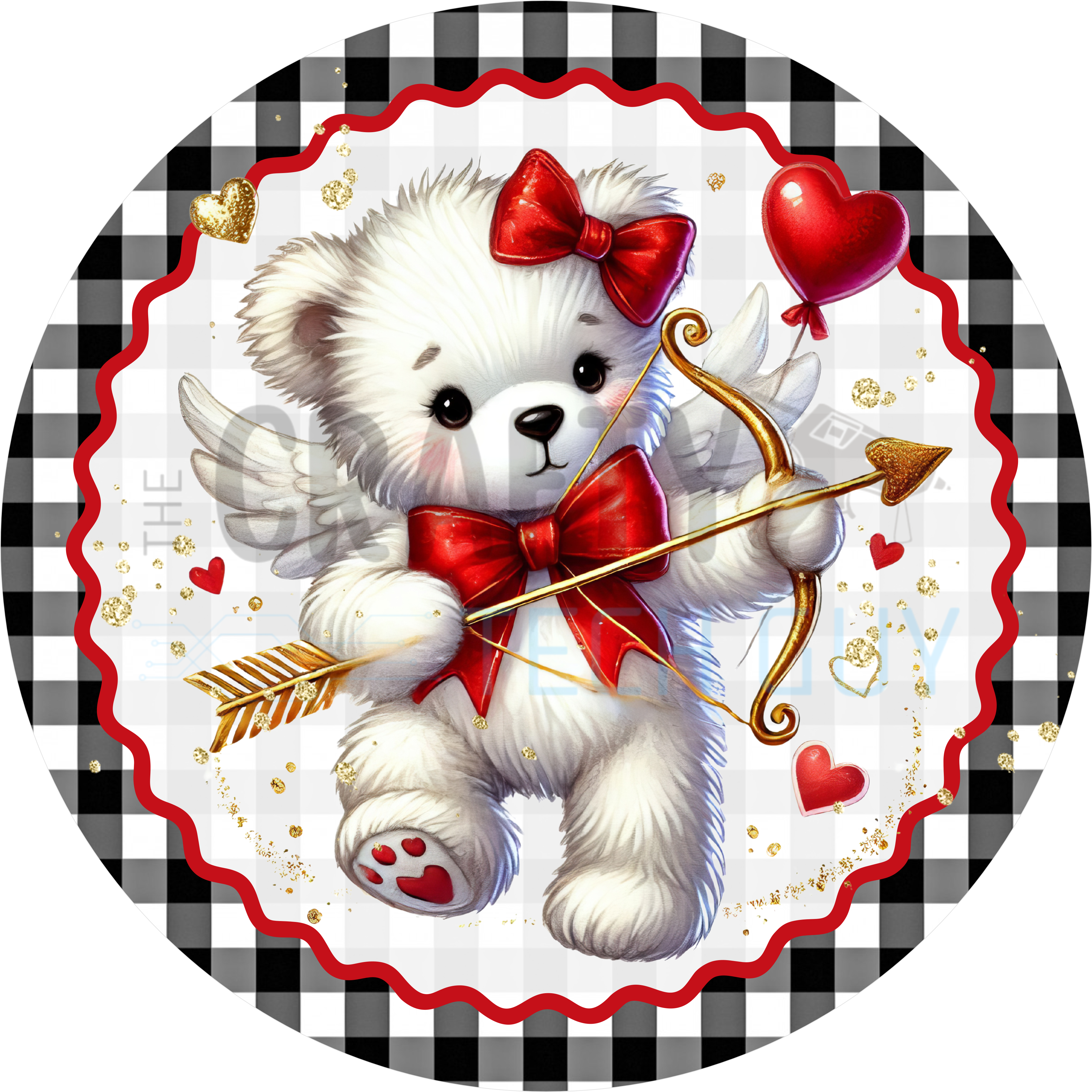 Cupid Teddy Bear Valentine Wreath Sign