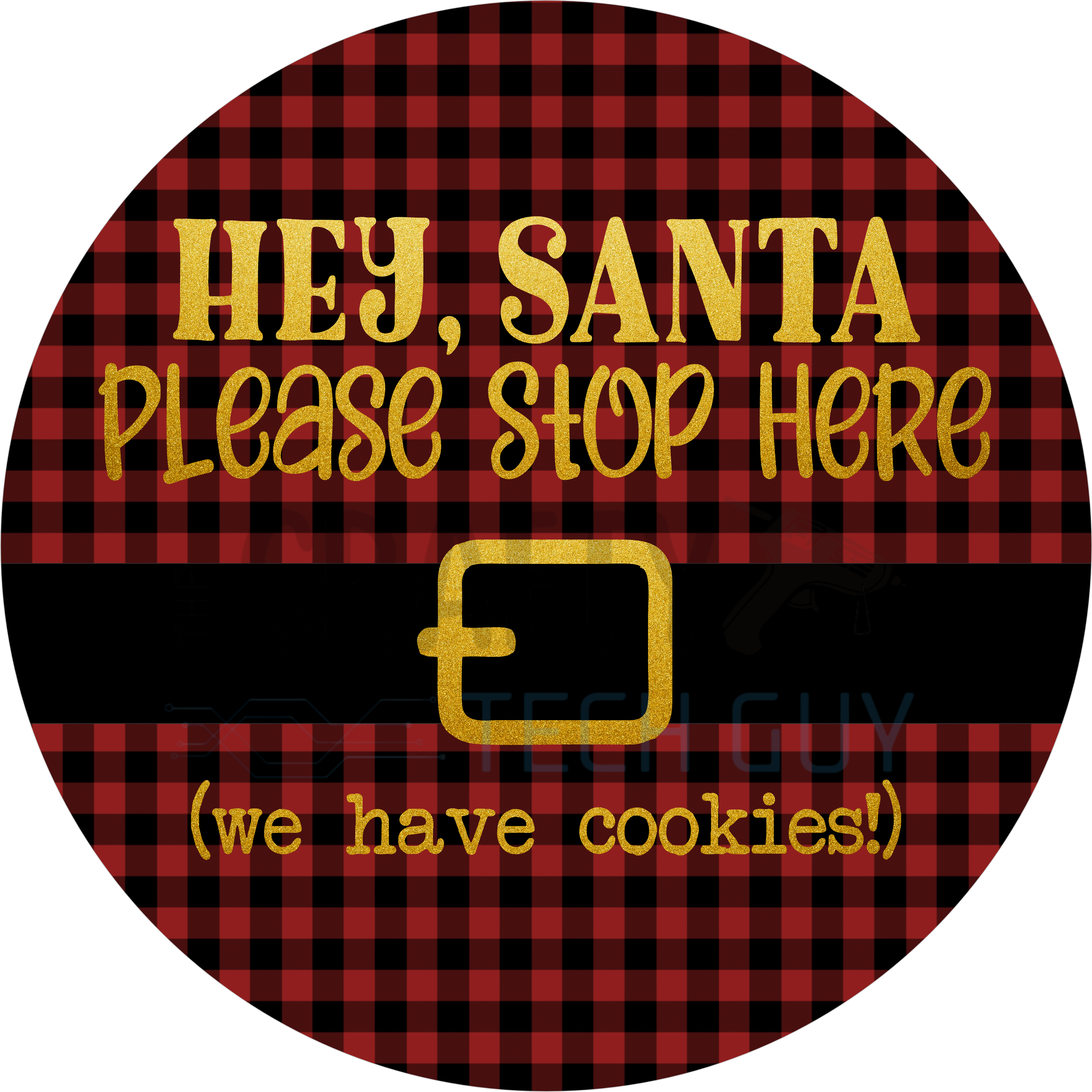 Rustic Red Buffalo Plaid Hey Santa Sign with Cookies Message, Christmas Wreath Sign for Holiday Door Decor, Santa Belt Design