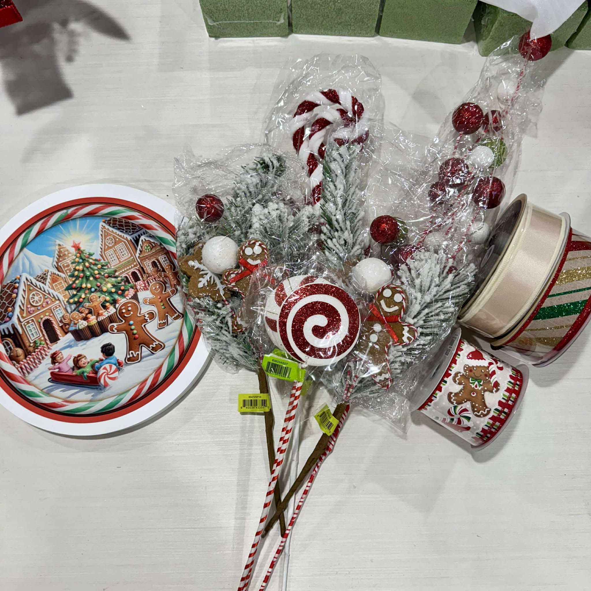 FrameFlair Kit Featuring Gingerbread Village Sign | Candyland Christmas DIY Floral Frame Kit with Stick-e-Stake™