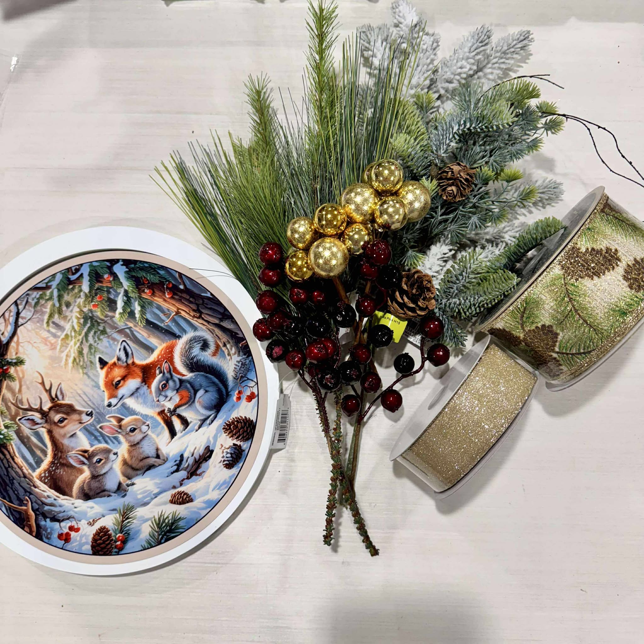 FrameFlair Kit Featuring Winter Woodland Animals Sign | Holiday DIY Floral Frame Kit with Stick-e-Stake™