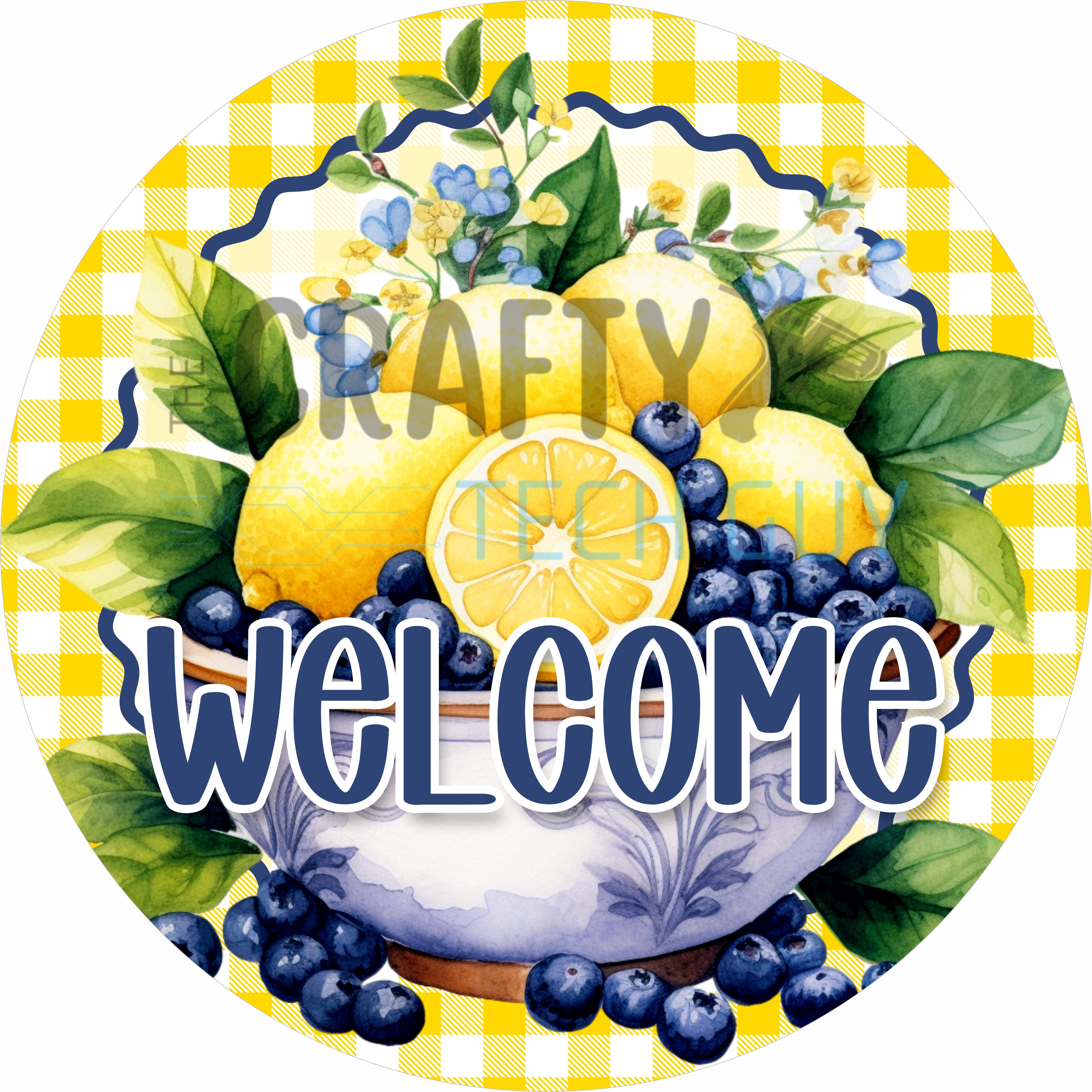 Lemon Blueberry Summer Welcome Round Wreath Sign
