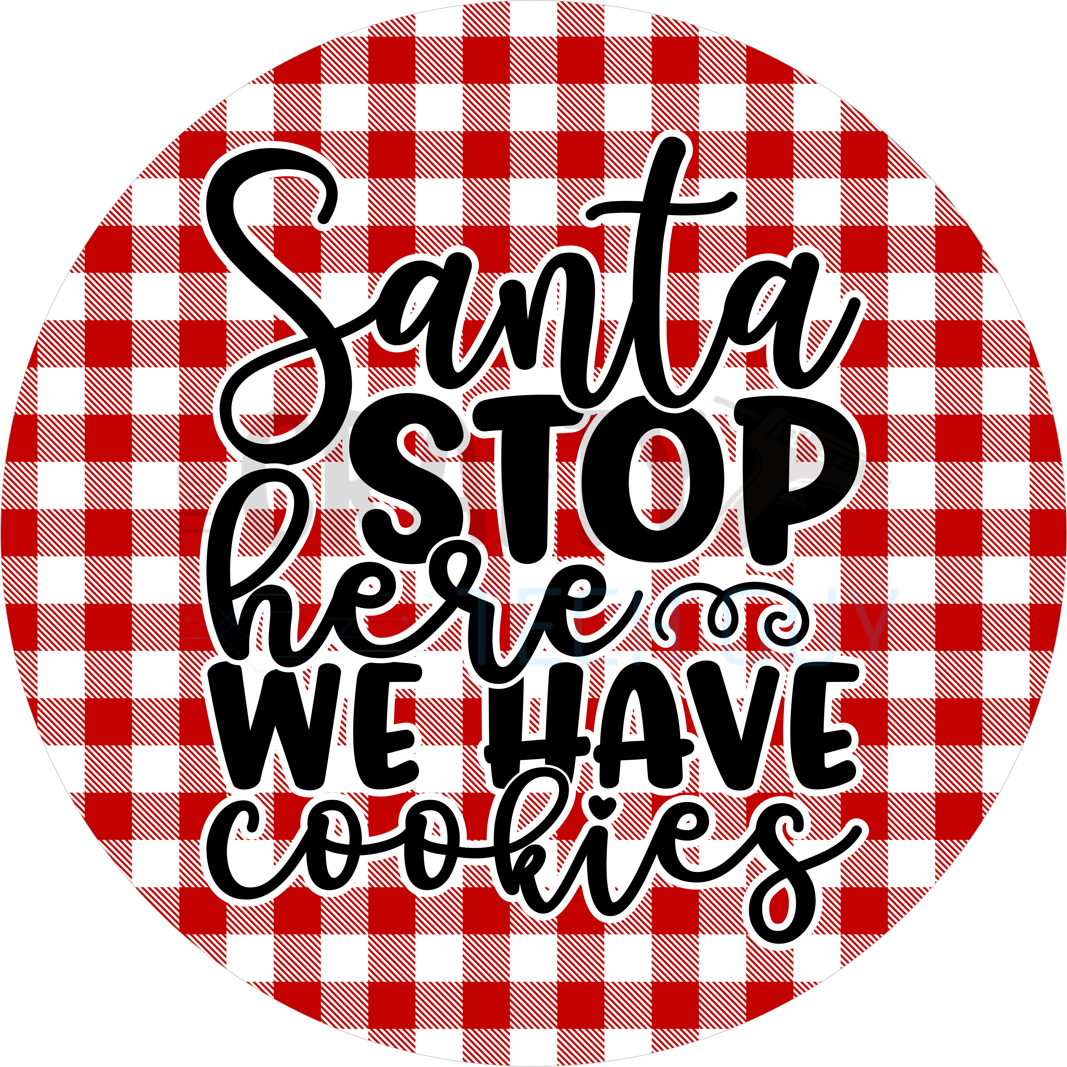 Santa Stop Here We Have Cookies Sign, Red Gingham Christmas Wreath Sign, Holiday Decor for Front Door or Porch Display