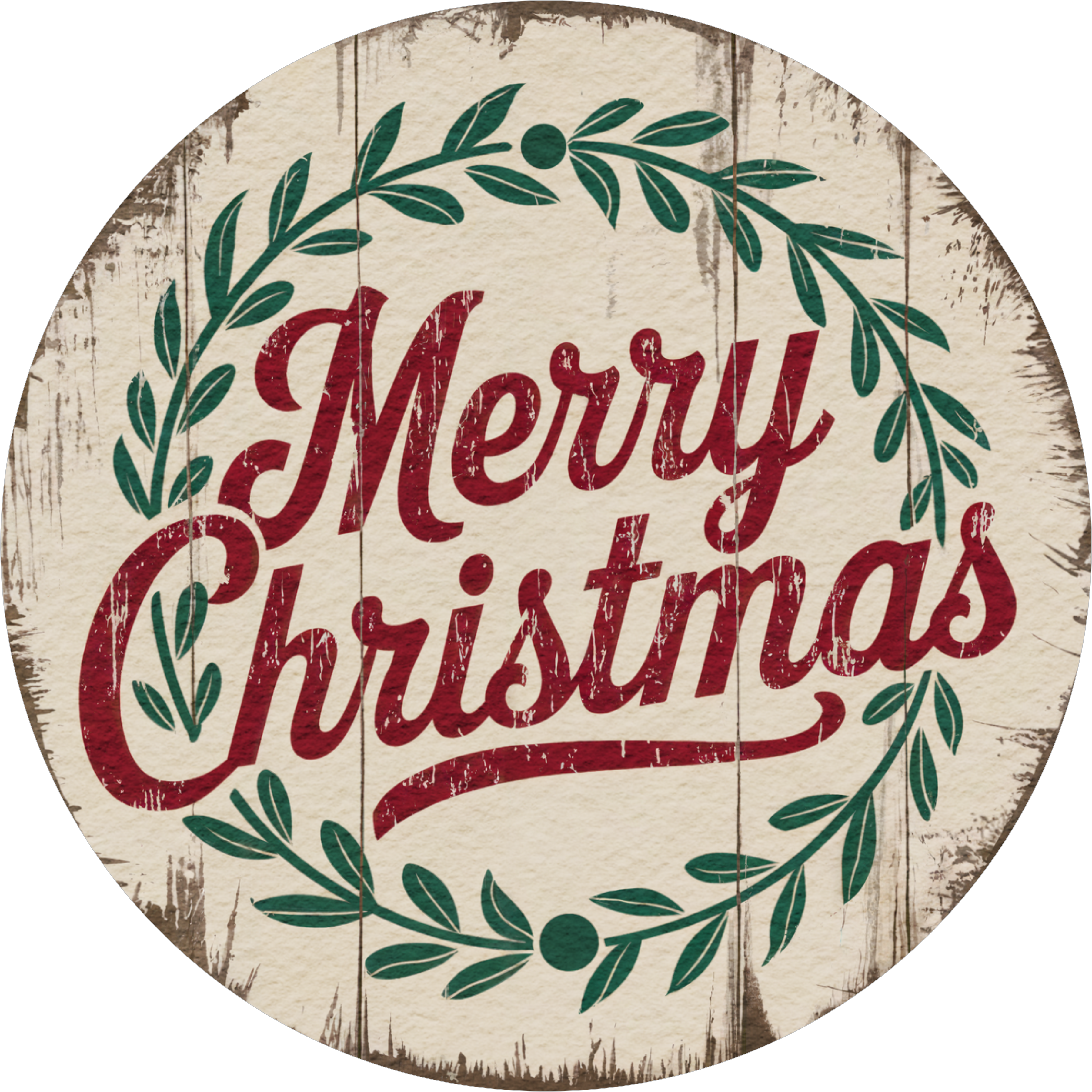 Rustic Merry Christmas Sign, Farmhouse Holiday Wreath Accent, Vintage Barnwood Christmas Decor, Distressed Red and Green Holiday