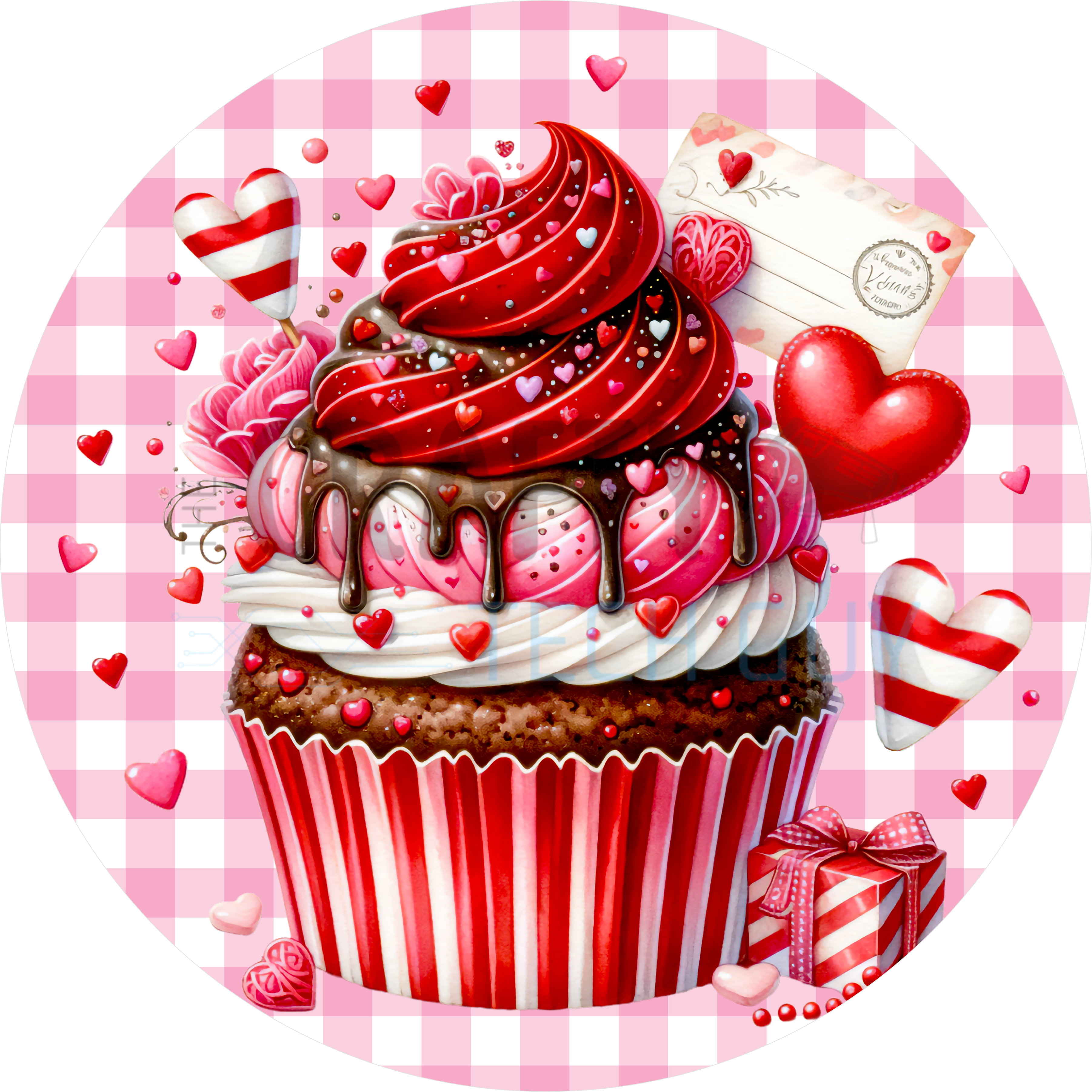 Valentine Cupid Design | Cute Angel with Golden Hair, Red Sash, Bow and Arrow Surrounded by Hearts for Romantic Décor (Copy)