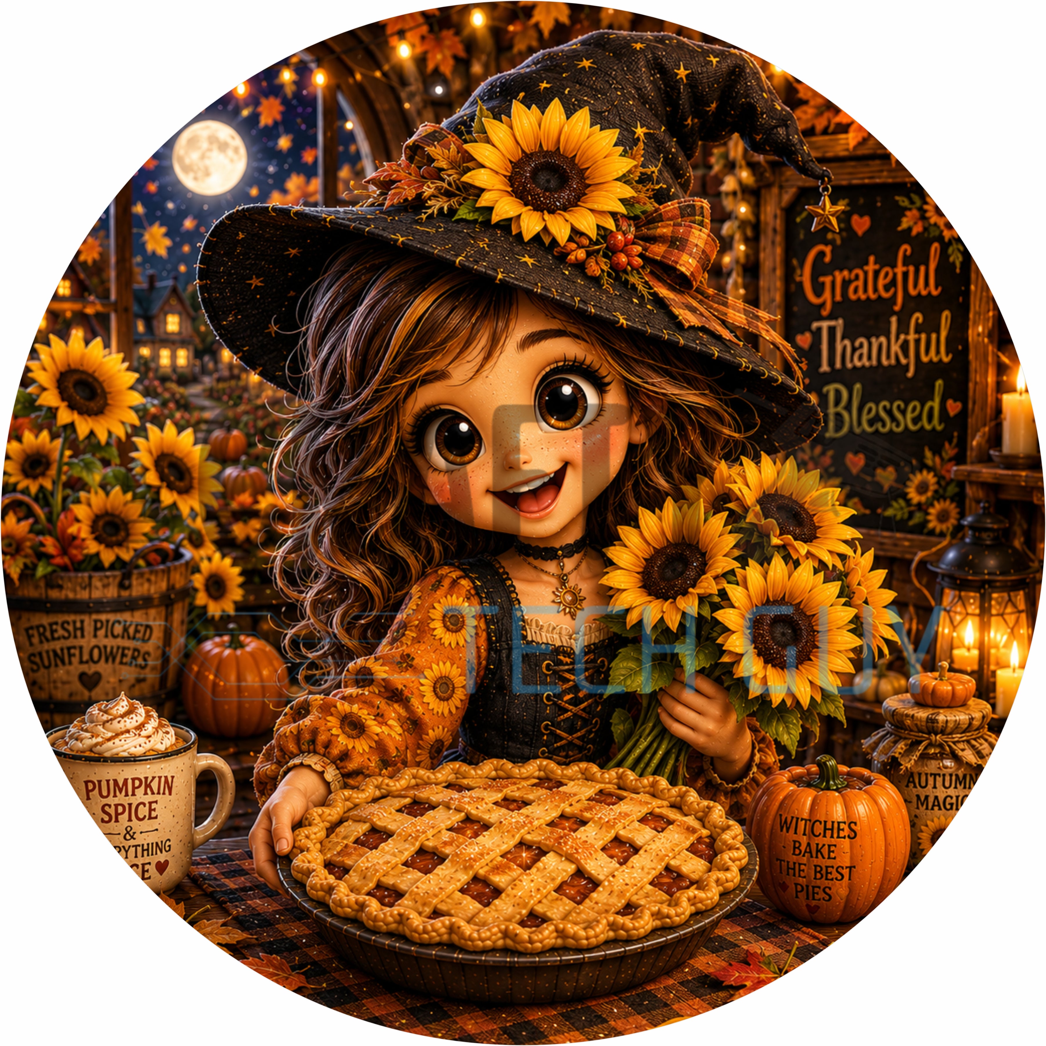 Sunflower Witch Fall Round Wreath Sign
