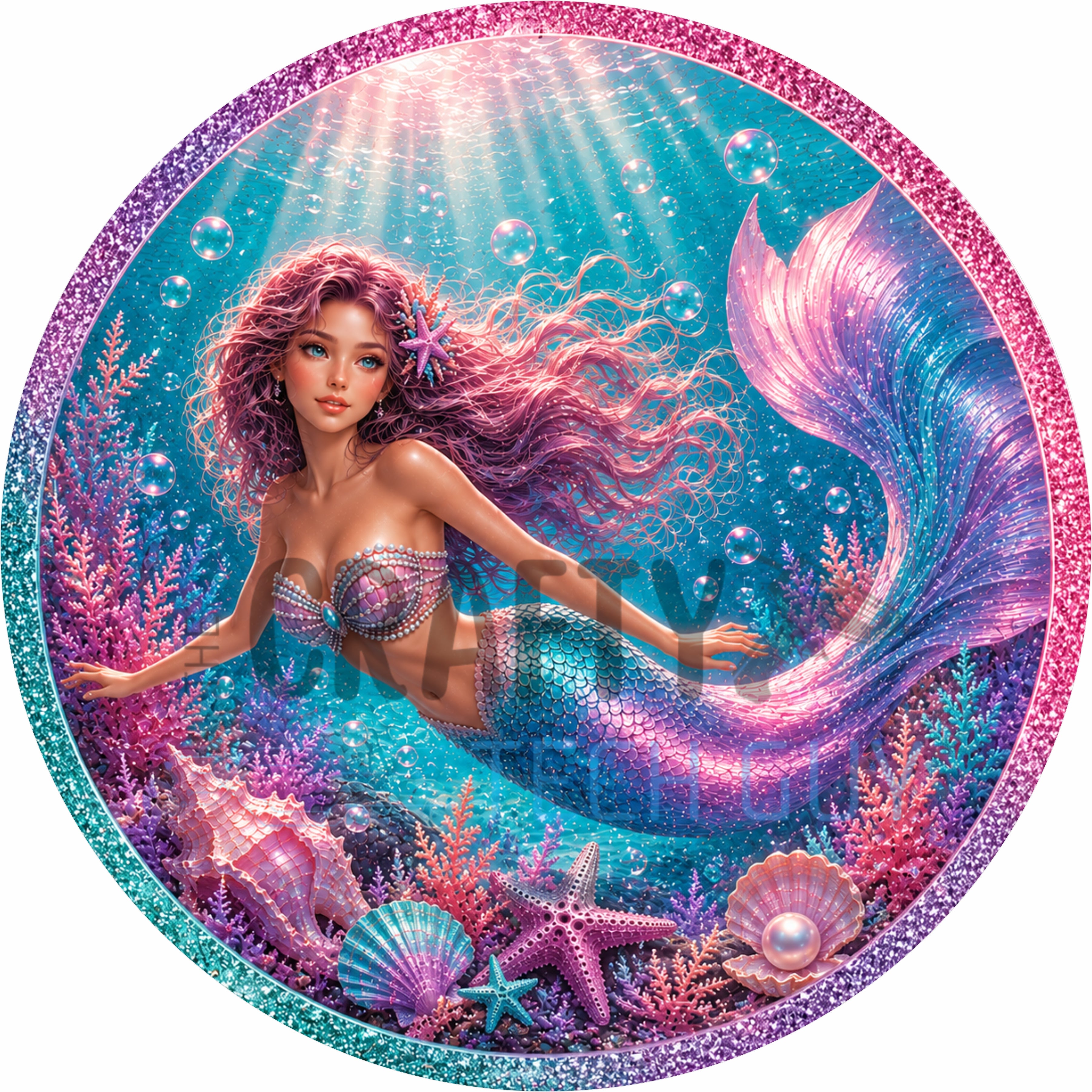 Candy Reef Mermaid Round Wreath Sign