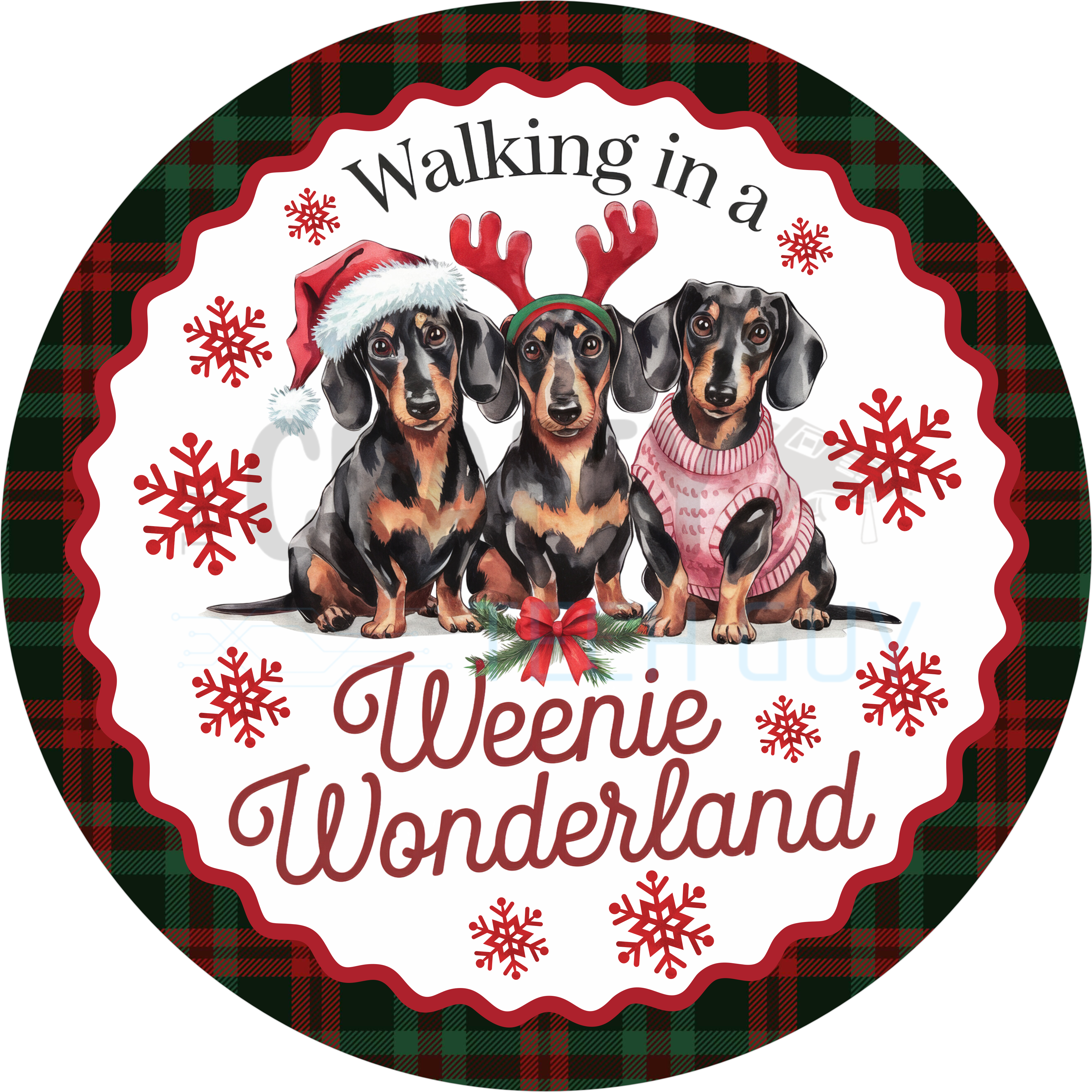 Weenie Wonderland Christmas Sign, Dachshund Holiday Decor, Funny Wiener Dog Christmas Art, Plaid Weenie Wreath Accent