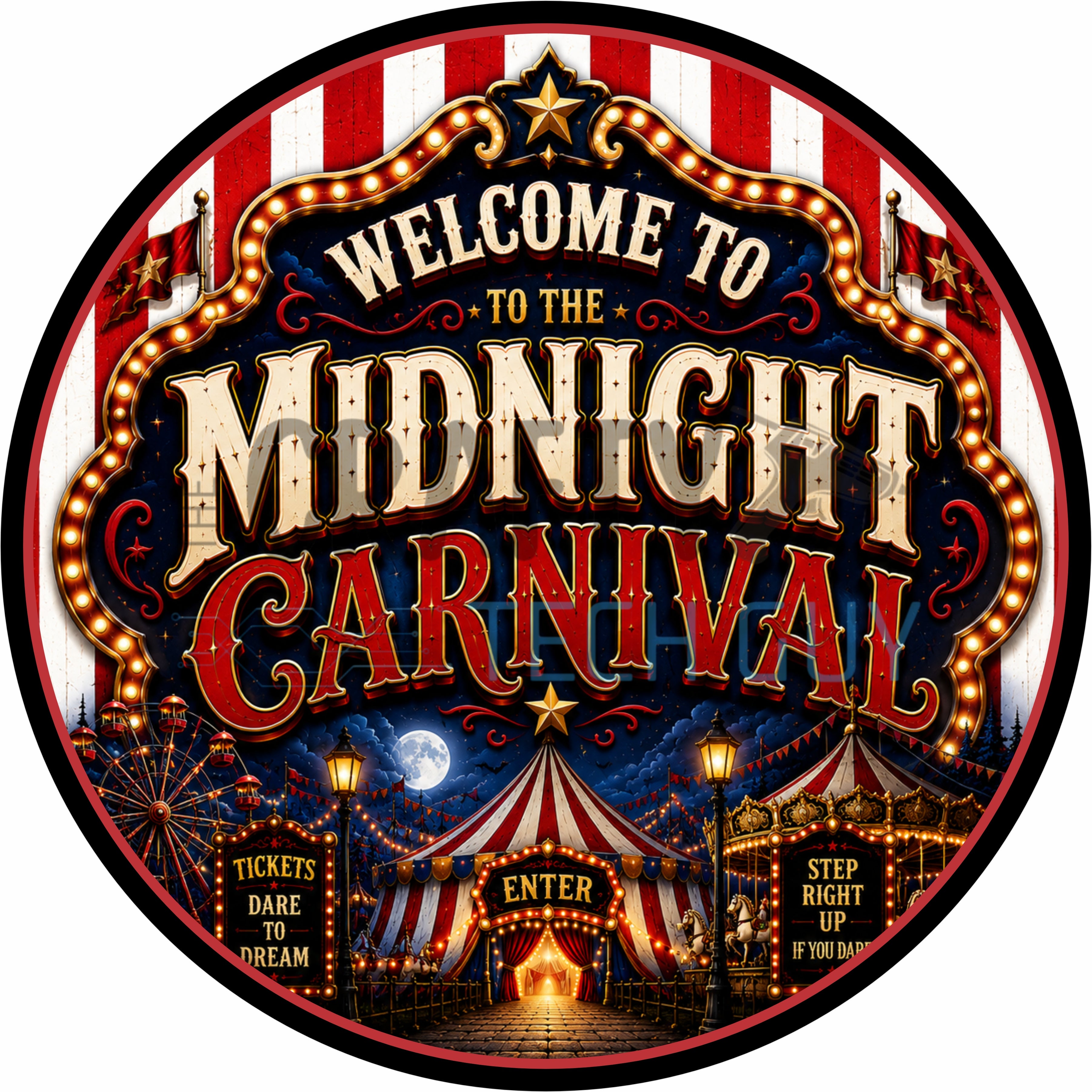 Welcome To The Midnight Carnival Round Wreath Sign