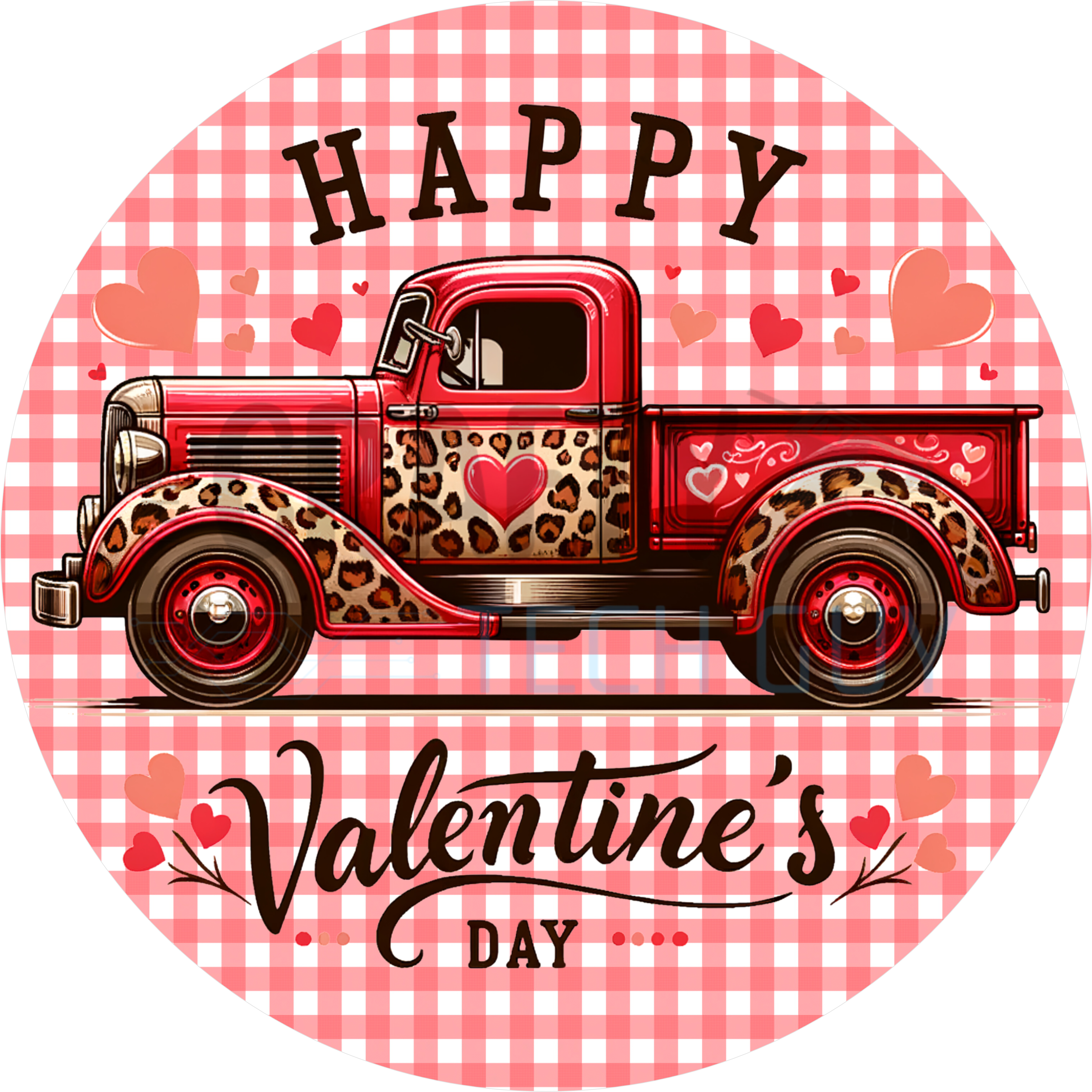 Red Leopard Valentine Truck Round Sign