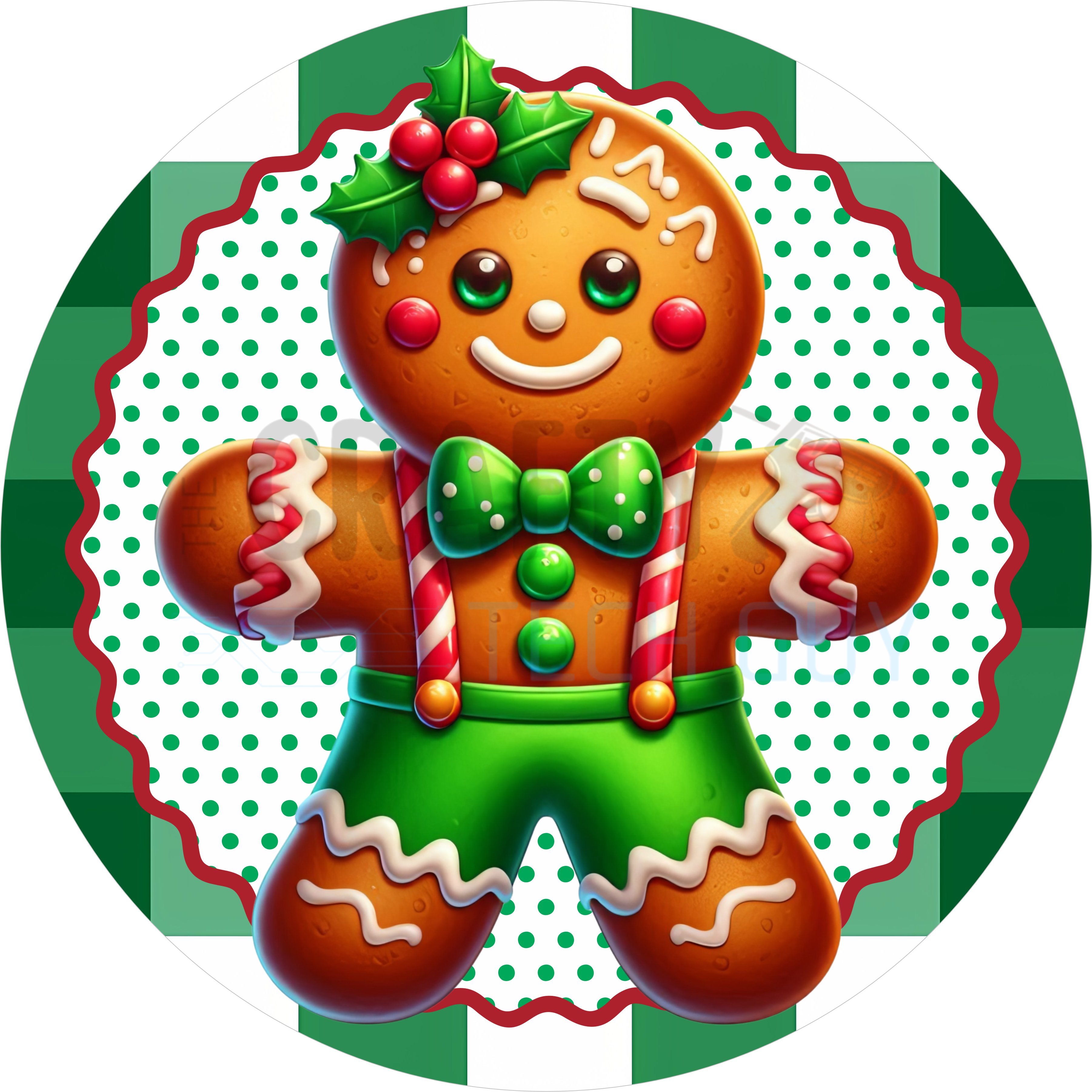 Gingerbread Boy Christmas Sign, Cute Holiday Wreath Accent, Green Bowtie Gingerbread Decor, Candy Cane Suspenders Sign