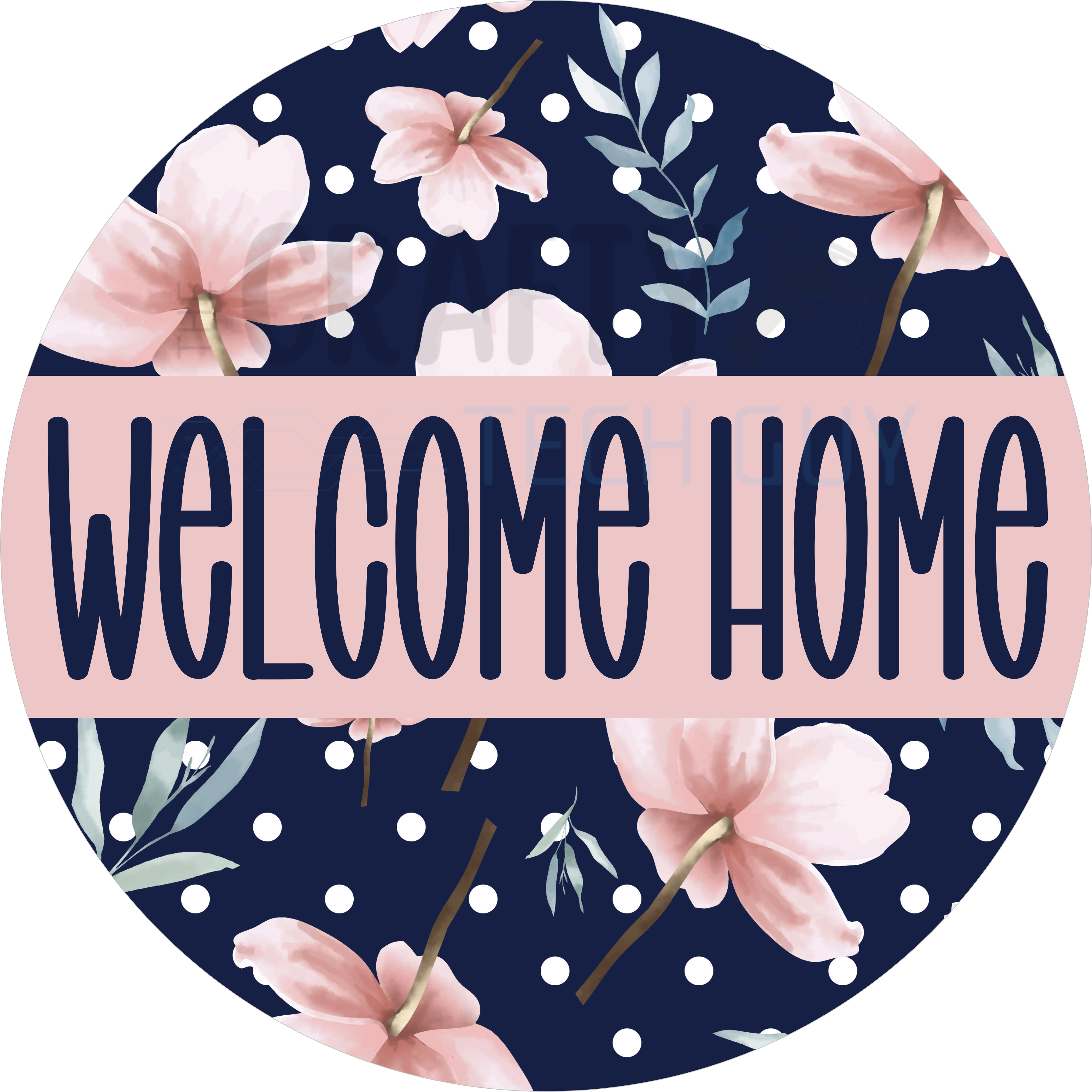 Navy Floral Polka Dot Welcome Home Door Sign