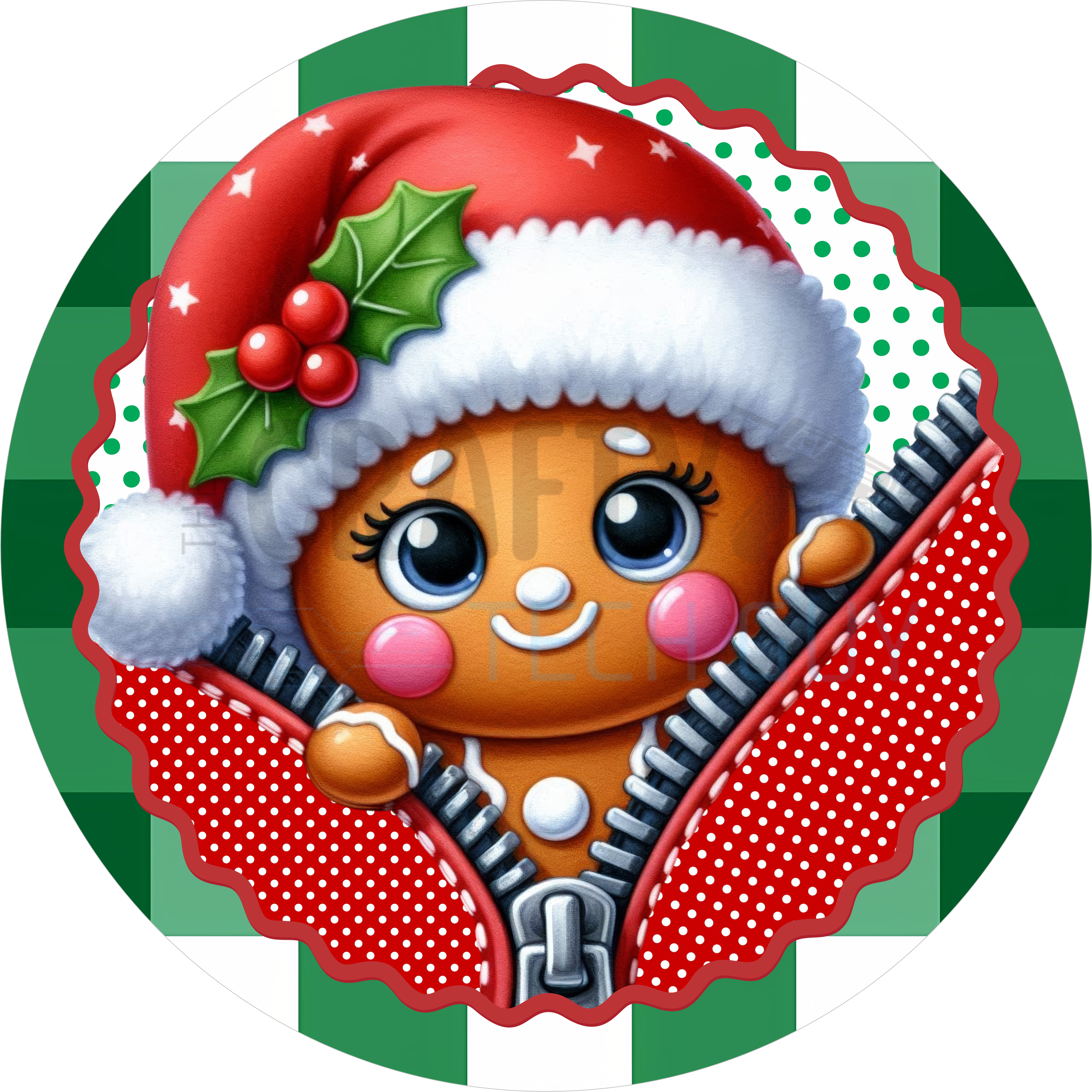 Peekaboo Gingerbread Girl Sign, Cute Christmas Wreath Sign, Santa Hat Holiday Decor, Zipper Cookie Design