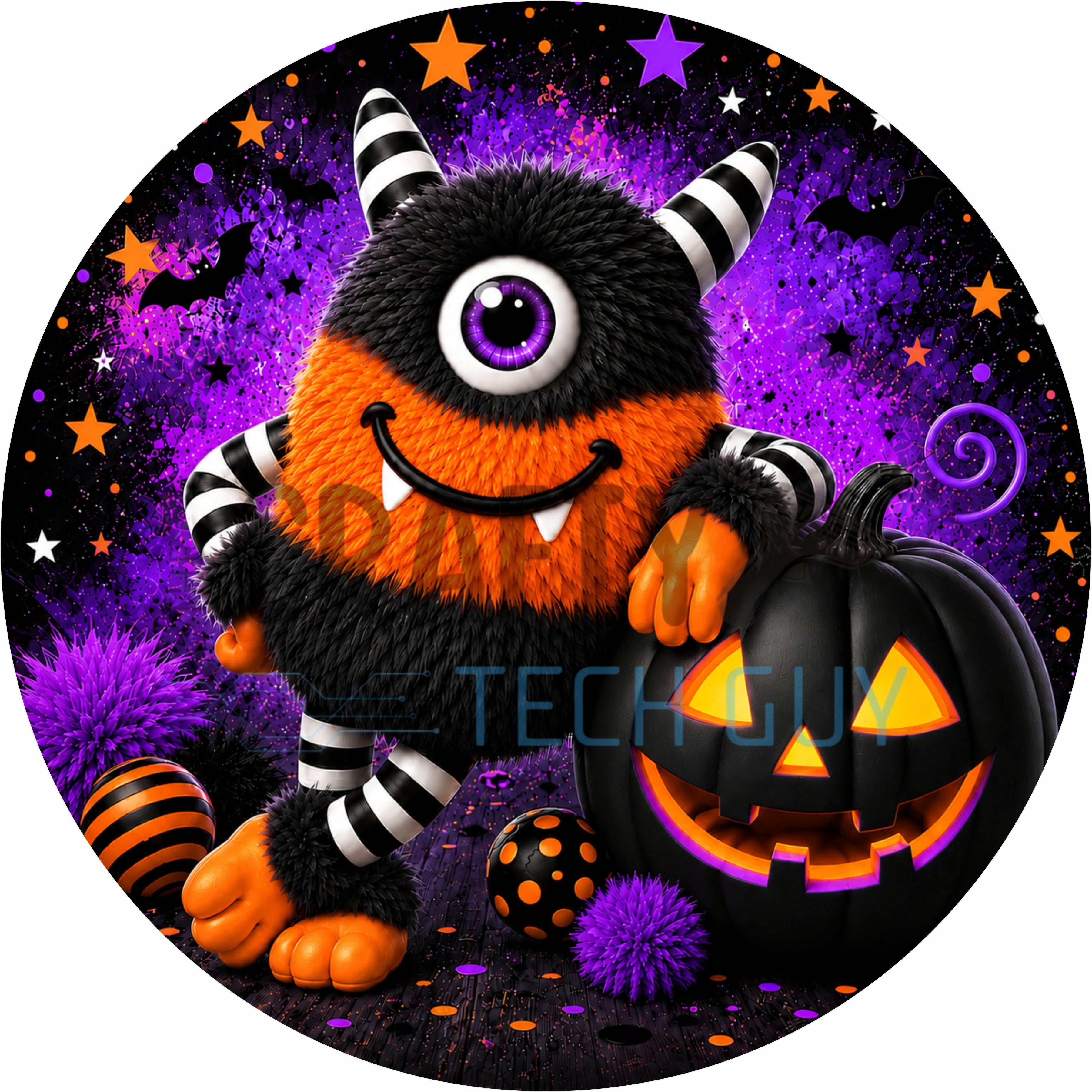 Cute Halloween One-Eyed Monster with Jack-O'-Lantern Round Wreath Sign