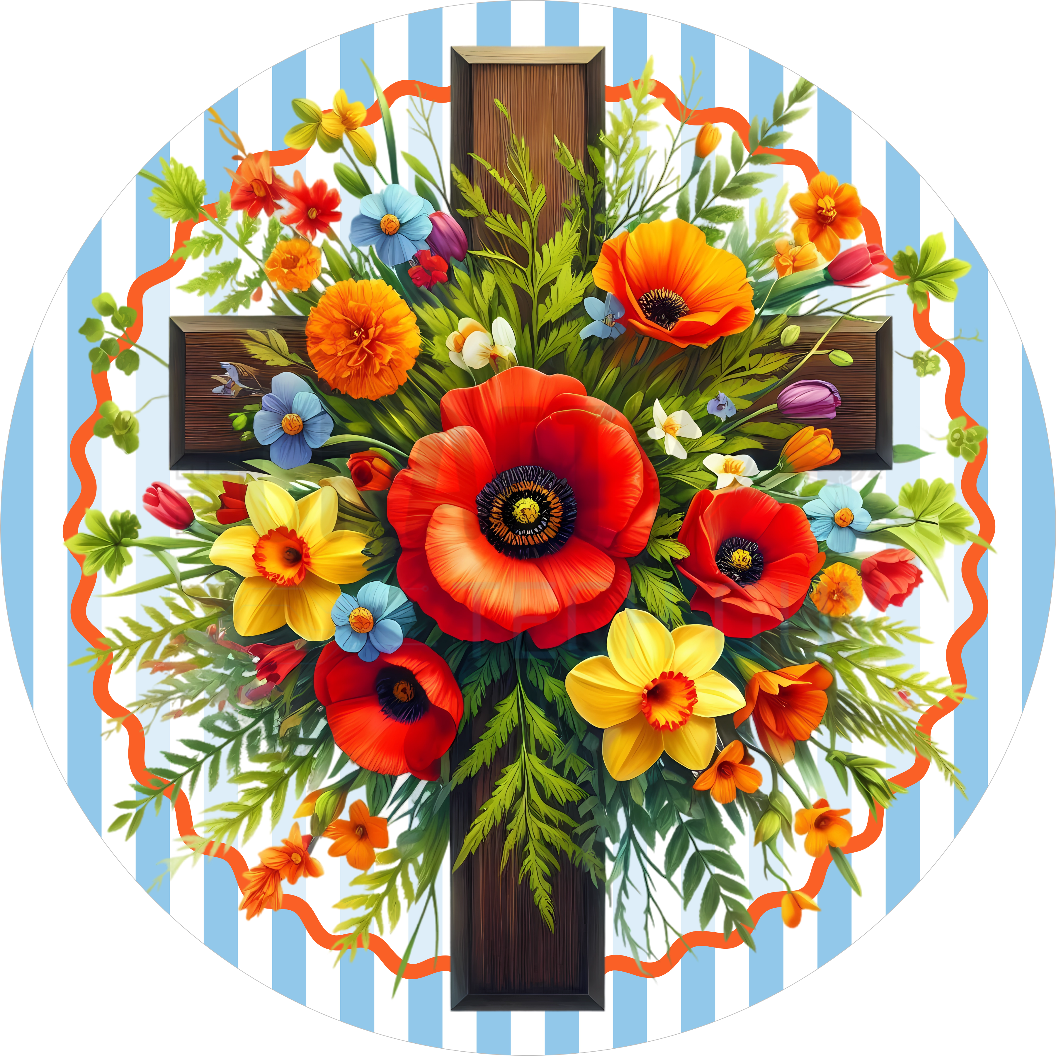 Colorful Easter Floral Cross Round Decor