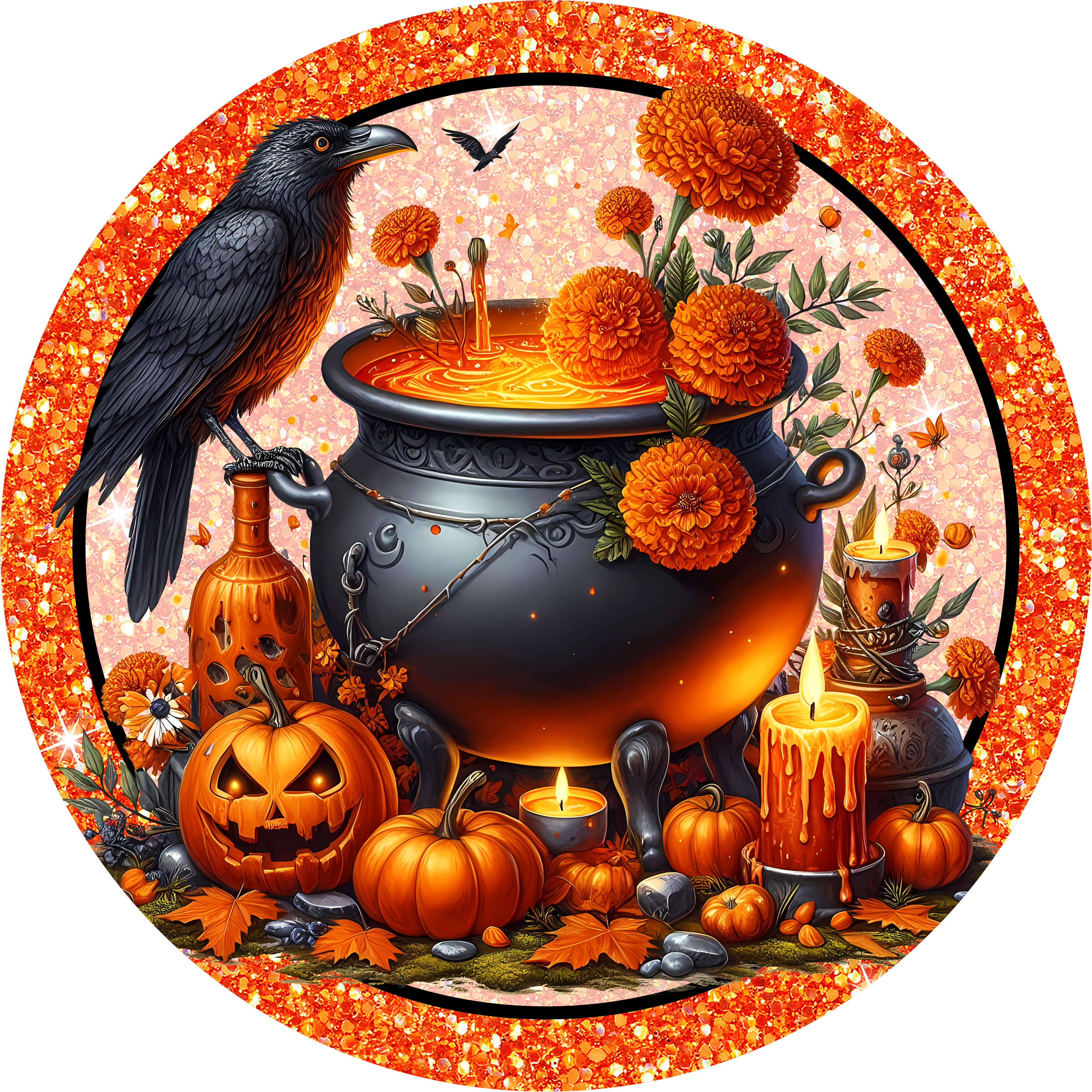 Trick or Treat Halloween Wreath Sign – Purple Glitter Border with Pumpkins and Witch Hat (Copy)