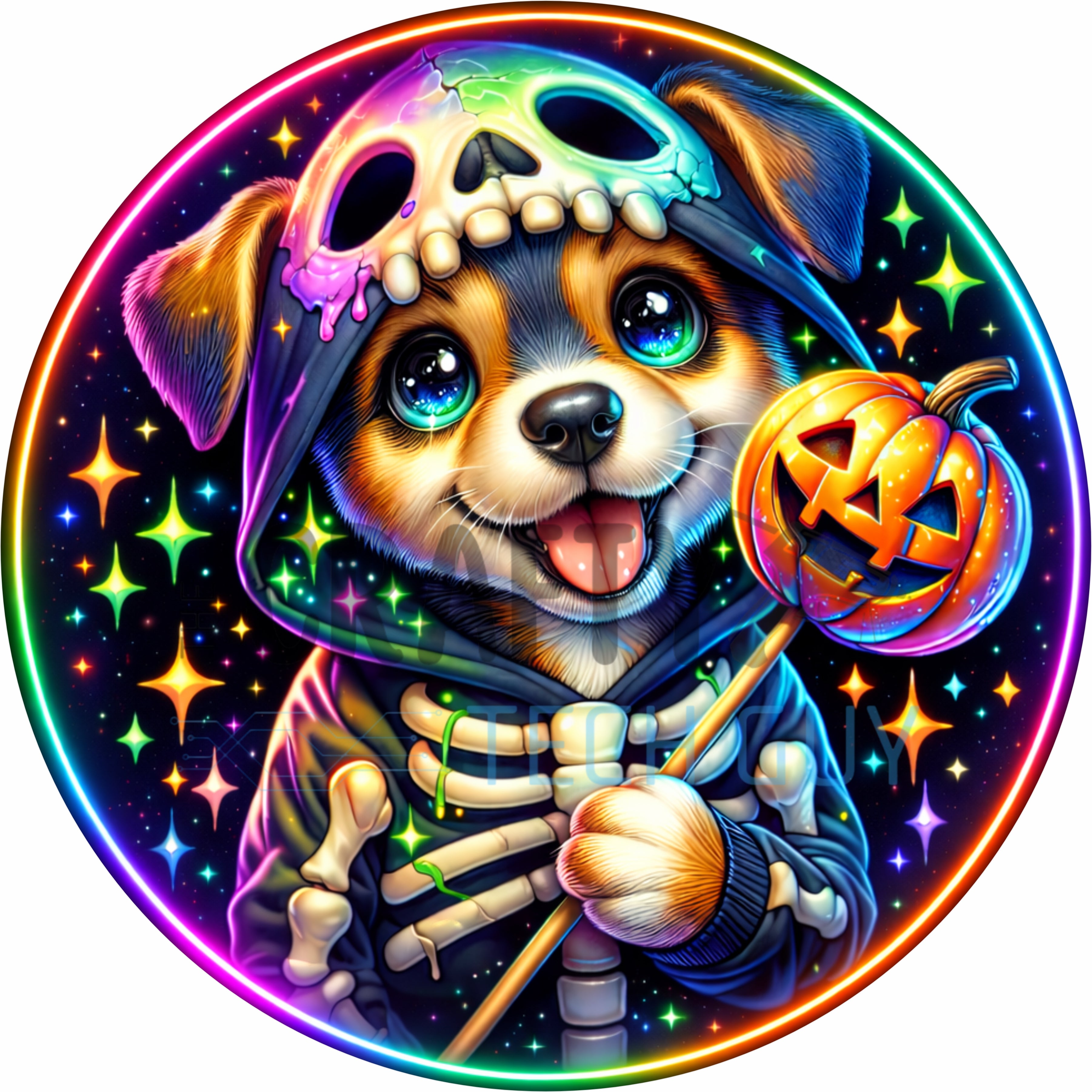 Cute Skeleton Puppy Halloween Trick or Treat round wreath sign