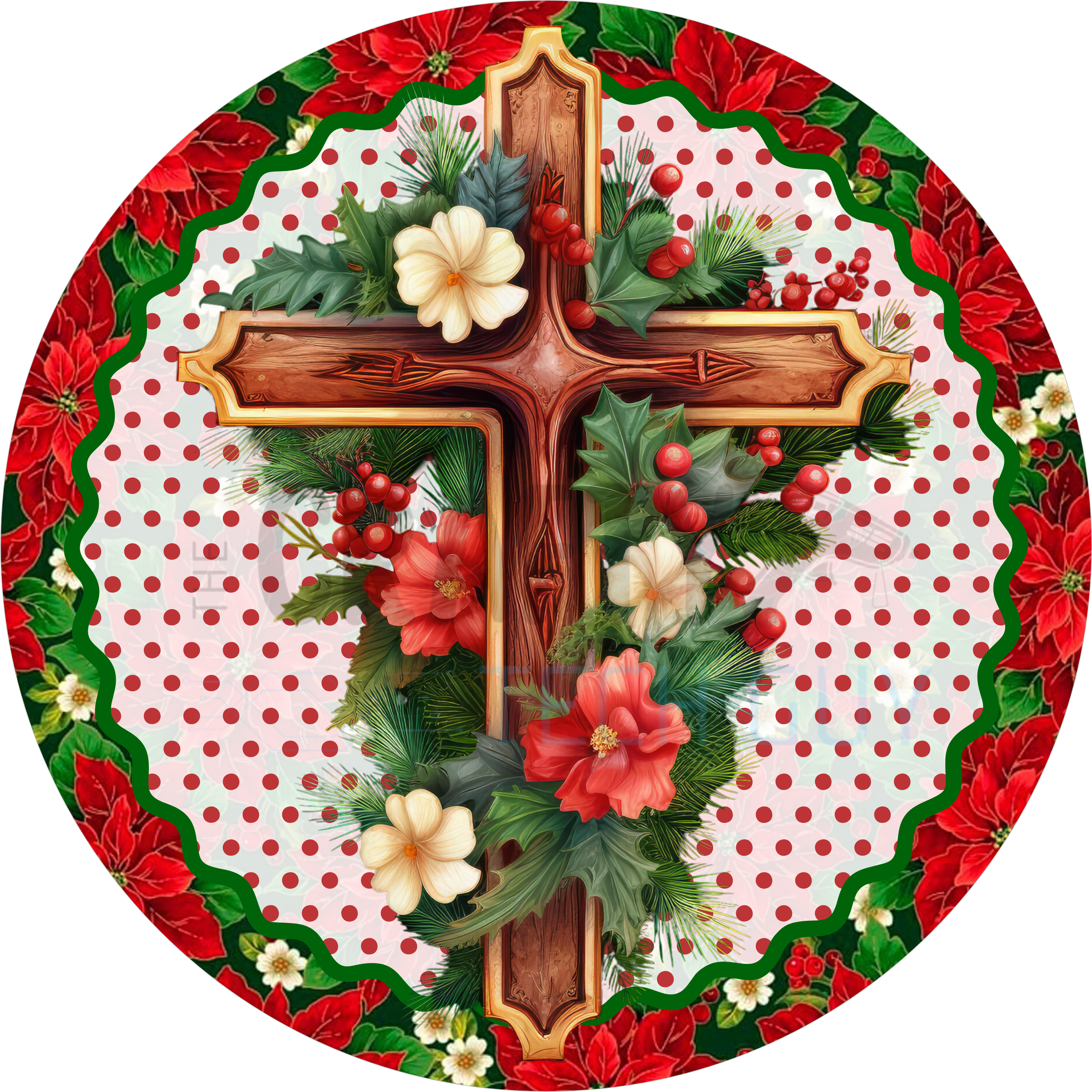 Christmas Cross Sign, Religious Holiday Decor, Poinsettia Wreath Sign, Faith-Based Christmas Sign
