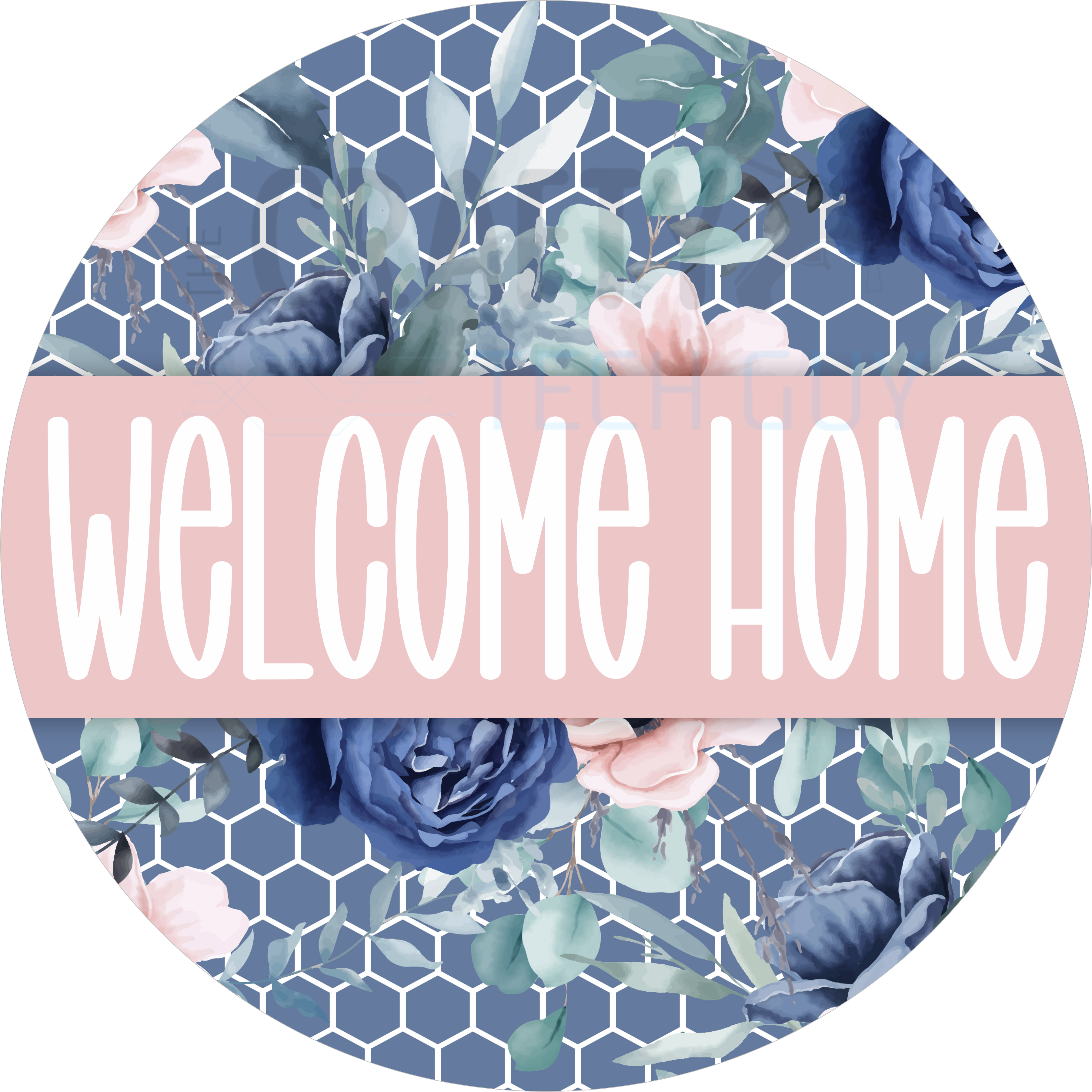 Welcome Home Navy Floral Door Sign