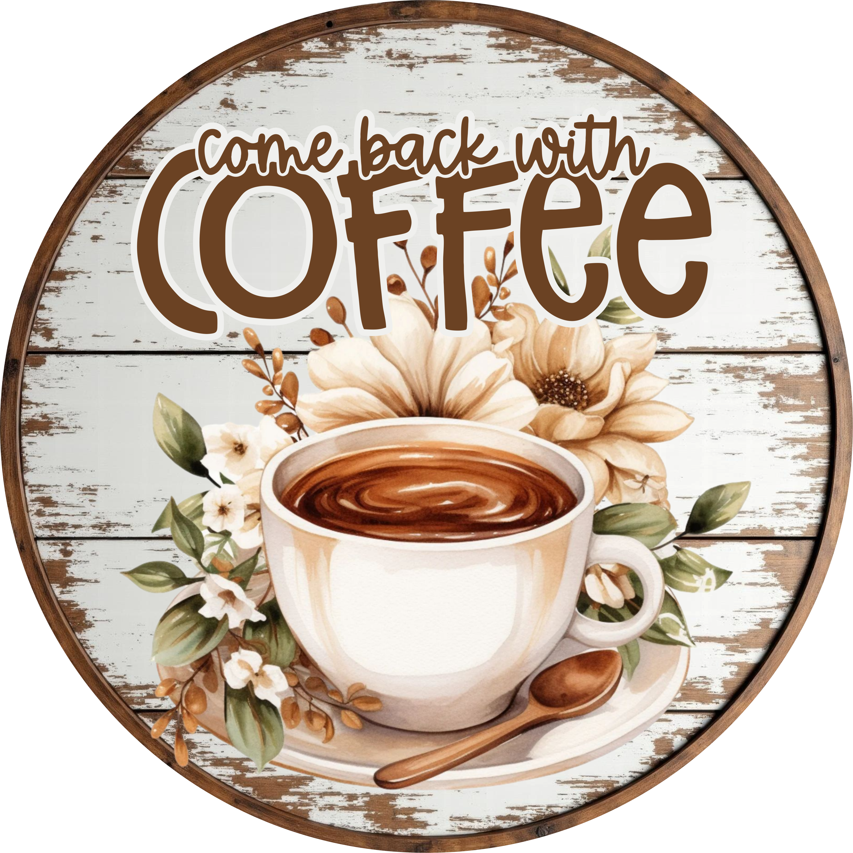 Corona de bienvenida con café, letrero metálico para amantes del café, decoración rústica de pared con taza de café, corona con frase divertida sobre café