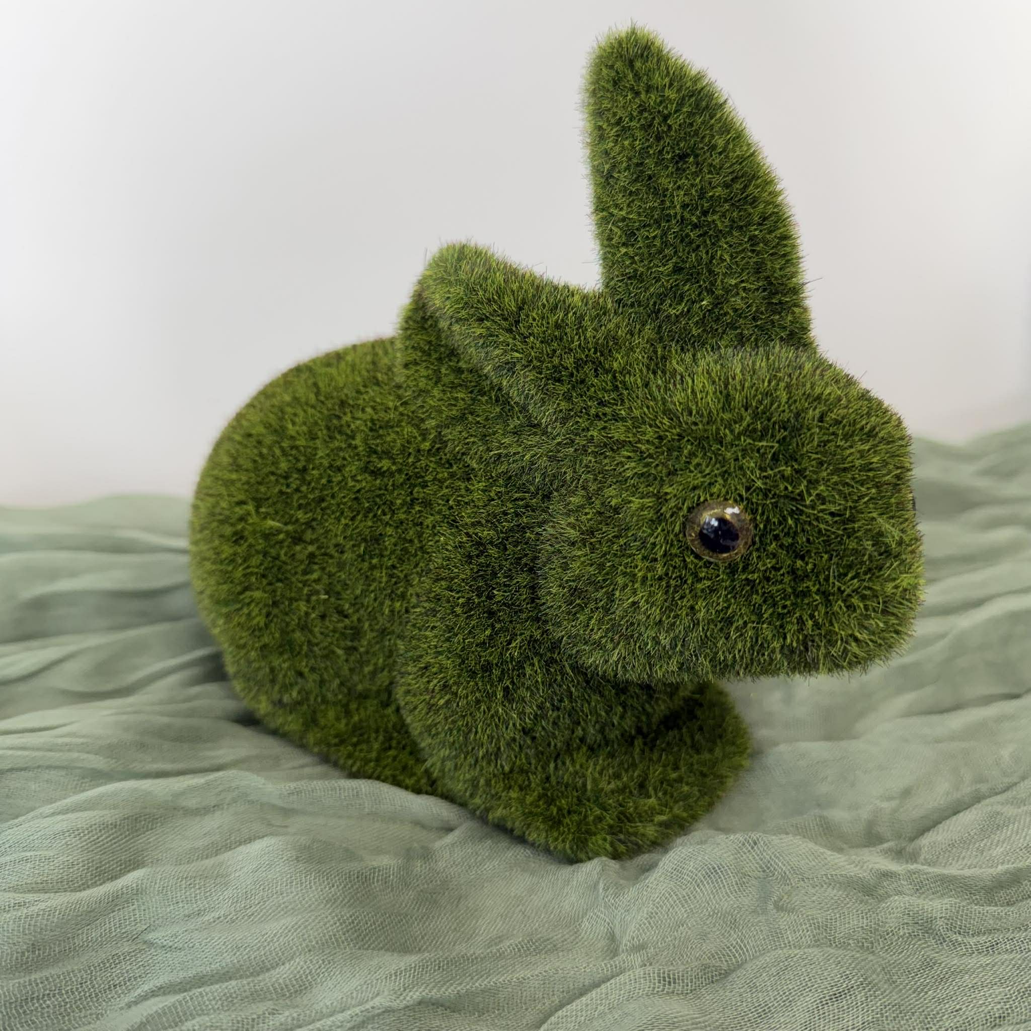 Spring Moss Bunny Decor, Green Easter Bunny Figure, Farmhouse Spring Table Decor, Neutral Rustic Home Accent