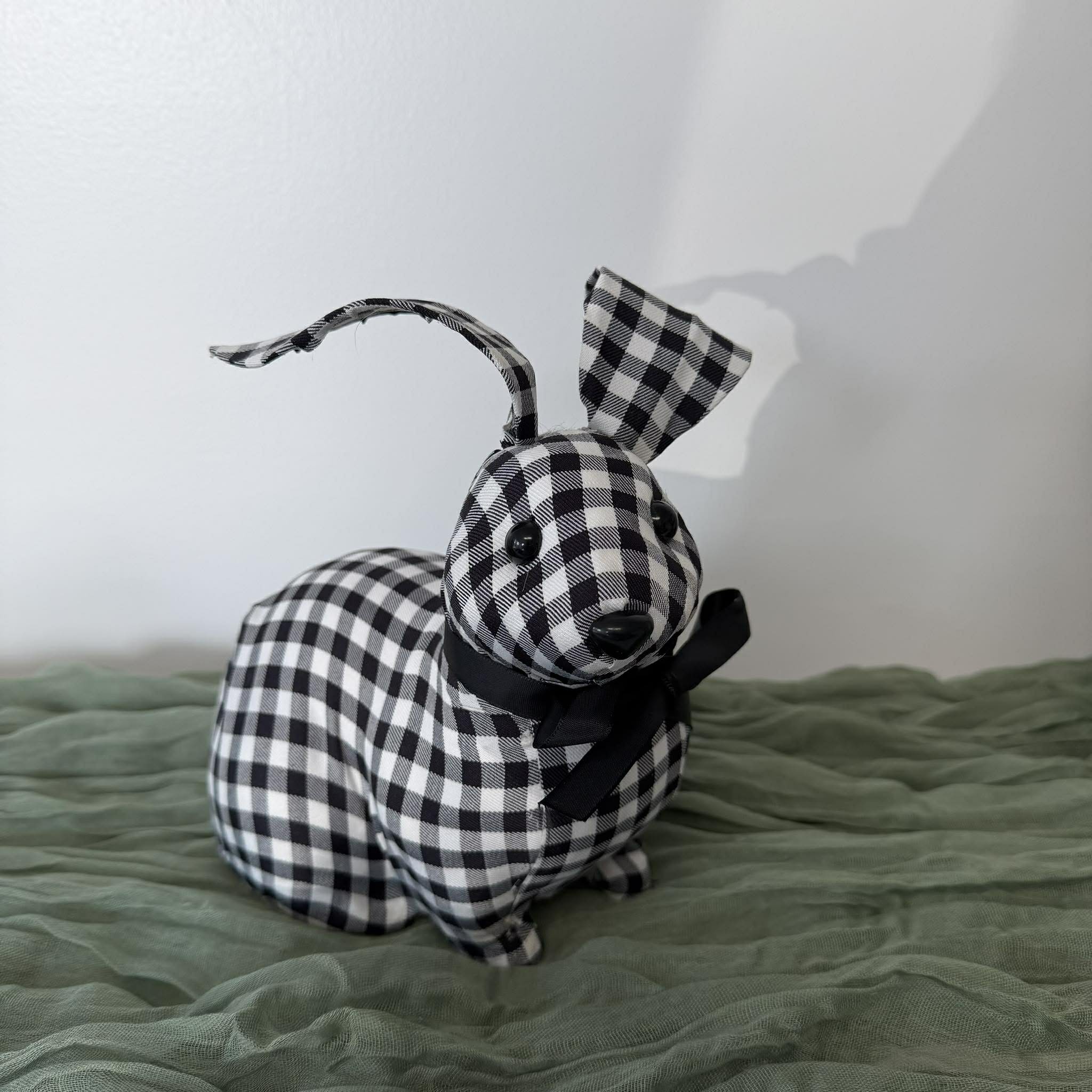 Gingham Bunny Decor, Black and White Easter Bunny, Farmhouse Bunny Decoration, Sitting or Standing Rabbit, Spring Shelf Decor