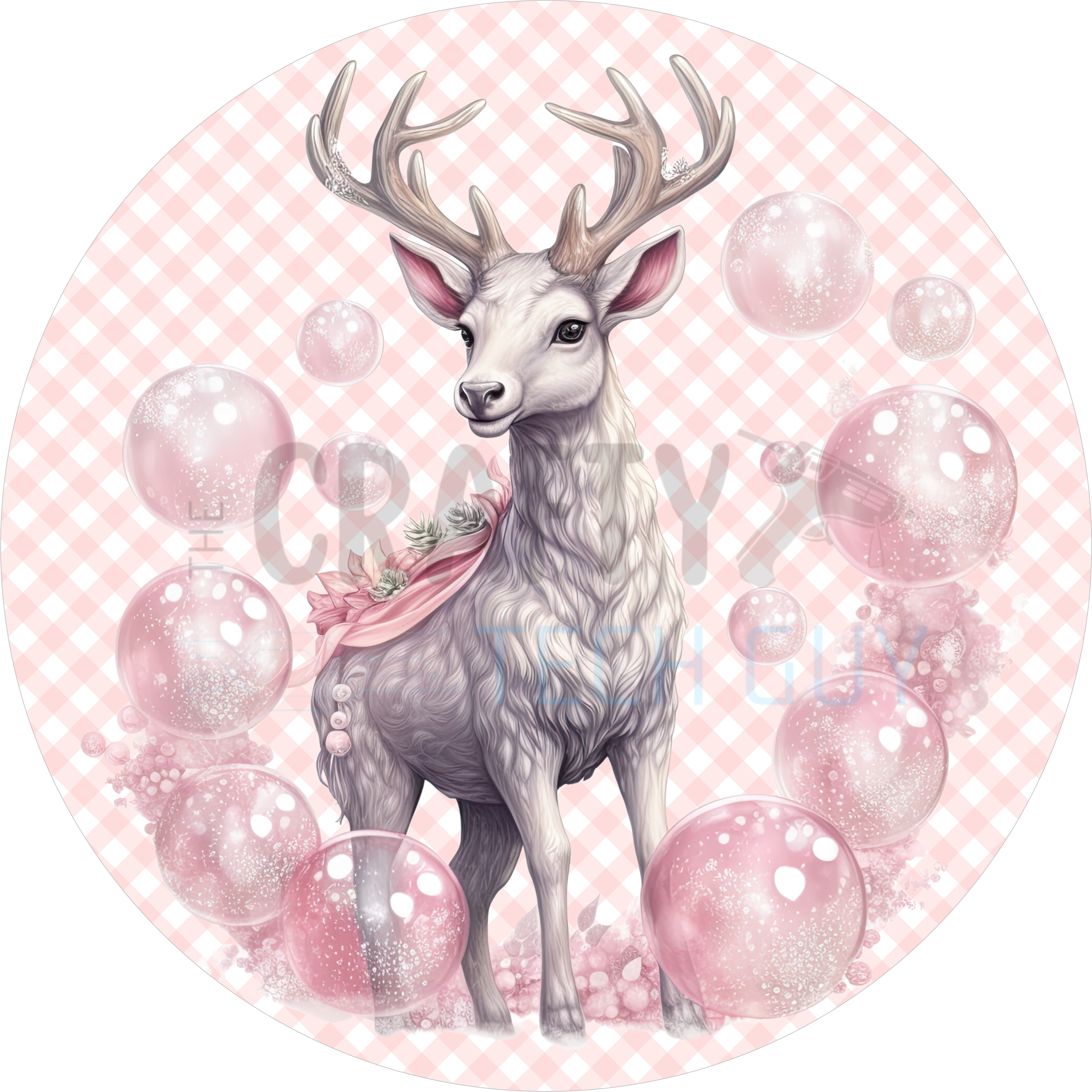 Pink Christmas Deer Sign, Elegant Winter Reindeer Decor, Frosted Blush Holiday Wreath Accent