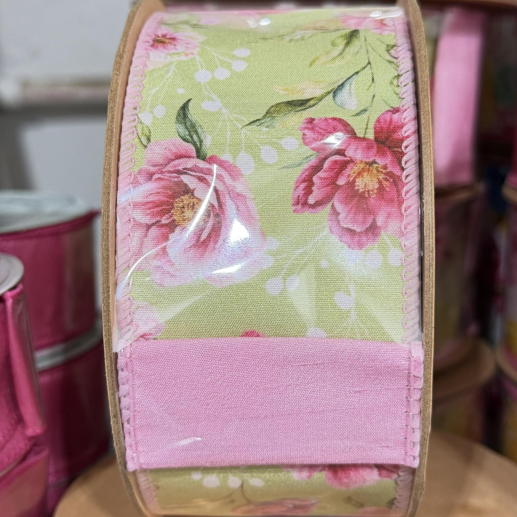 2.5" 10 YD Rose Blooms Wired Dupioni Ribbon