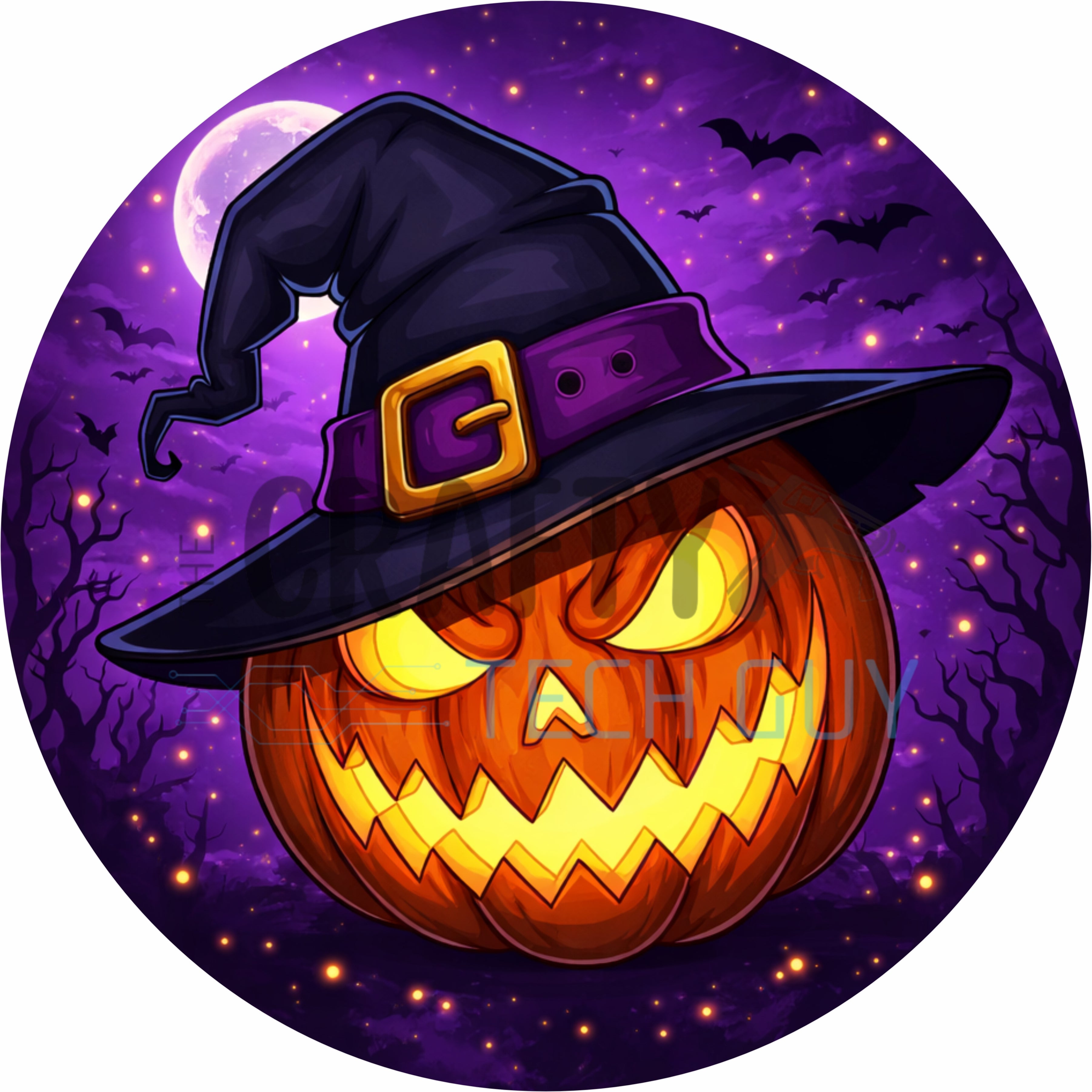 Spooky Witch Hat Jack O Lantern Halloween round wreath sign