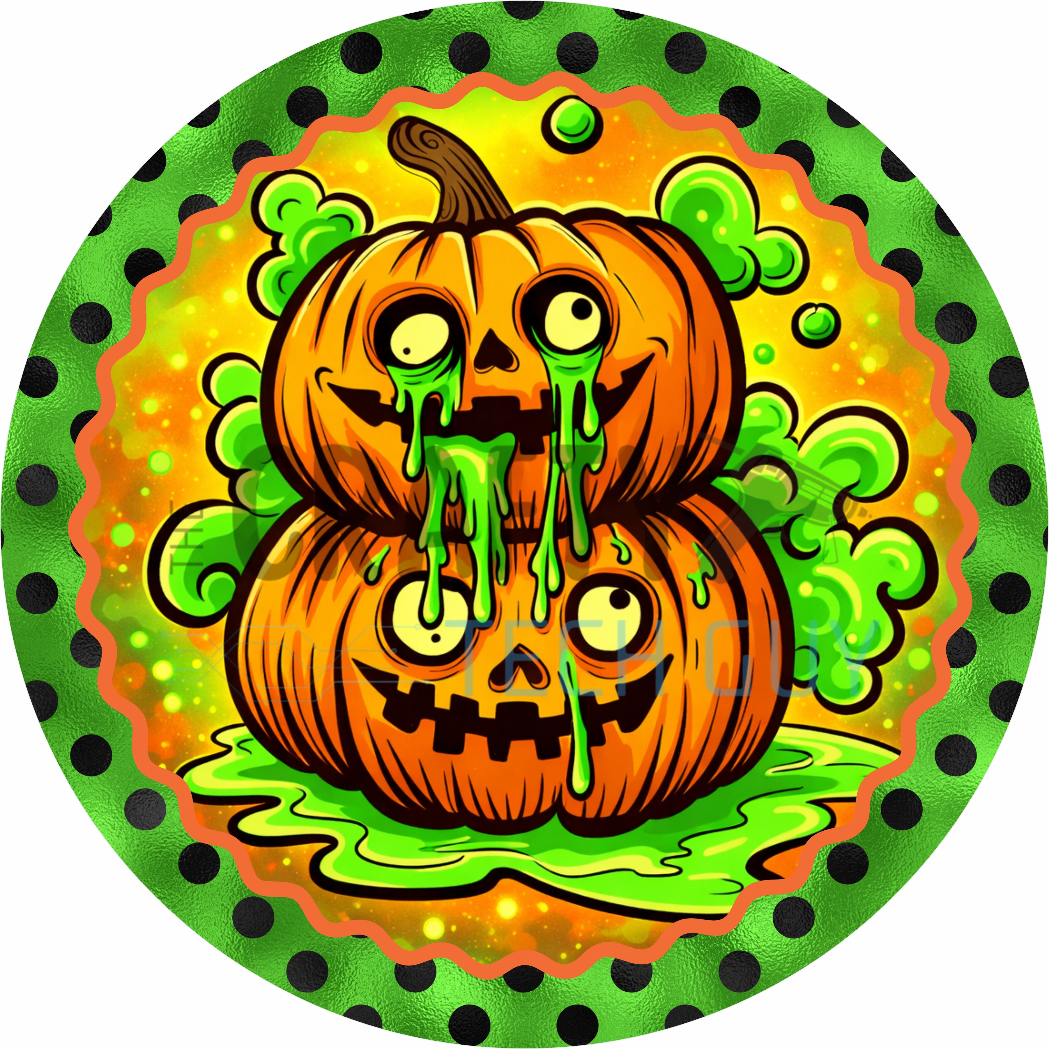 Spooky Slime Dripping Jack O Lantern Halloween round wreath sign